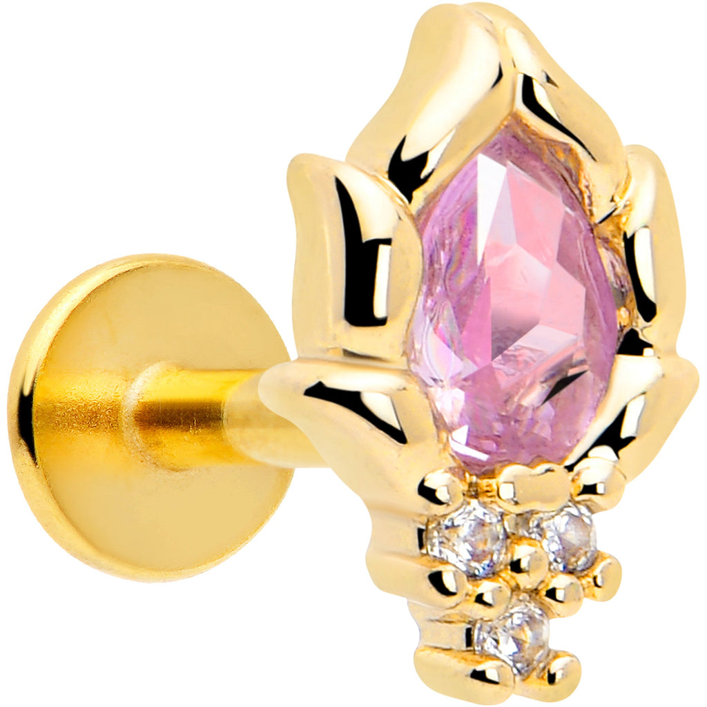 BodyCandy 16G 1/4 Pink CZ Gem Gold Tone Style Fire Labret Monroe Tragus — main product shot