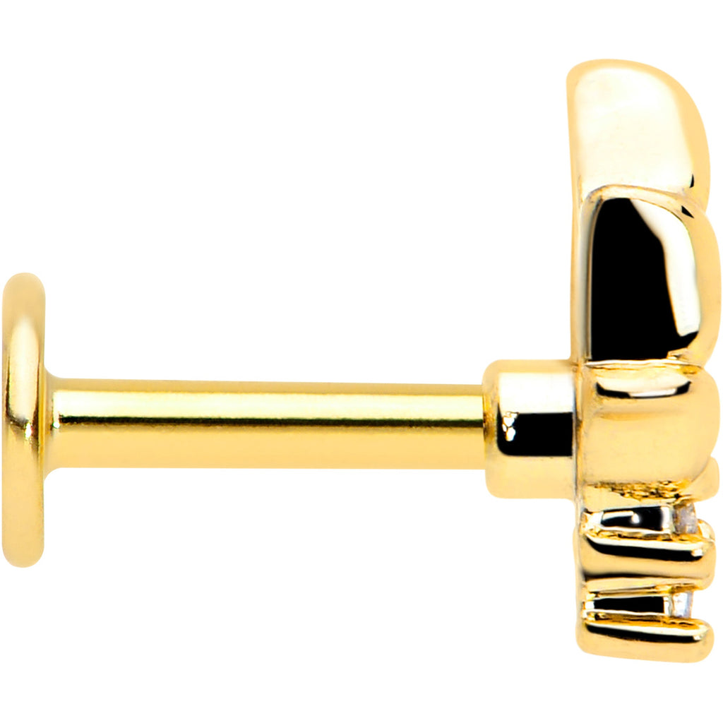 BodyCandy 16G 1/4 Pink CZ Gem Gold Tone Style Fire Labret Monroe Tragus — side view