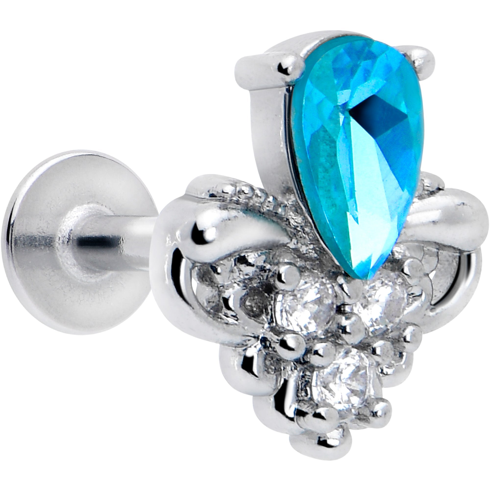 BodyCandy 16G 1/4 Blue Gem Style Simplicity Labret Monroe Tragus — main product shot
