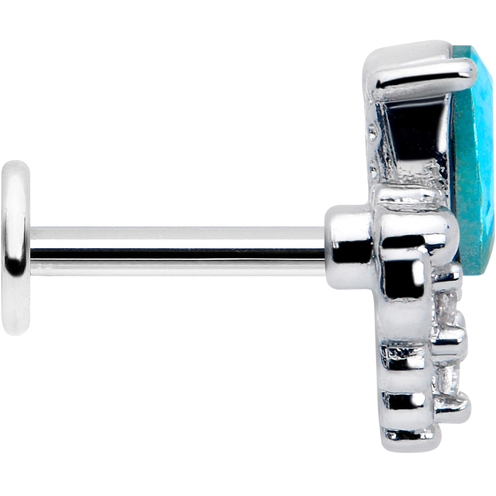 BodyCandy 16G 1/4 Blue Gem Style Simplicity Labret Monroe Tragus — side view