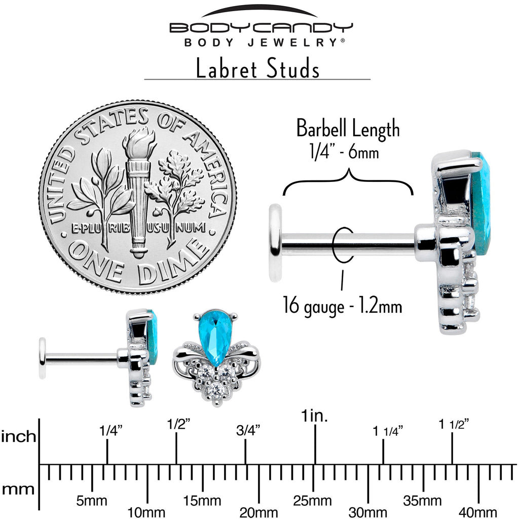 BodyCandy 16G 1/4 Blue Gem Style Simplicity Labret Monroe Tragus — back view
