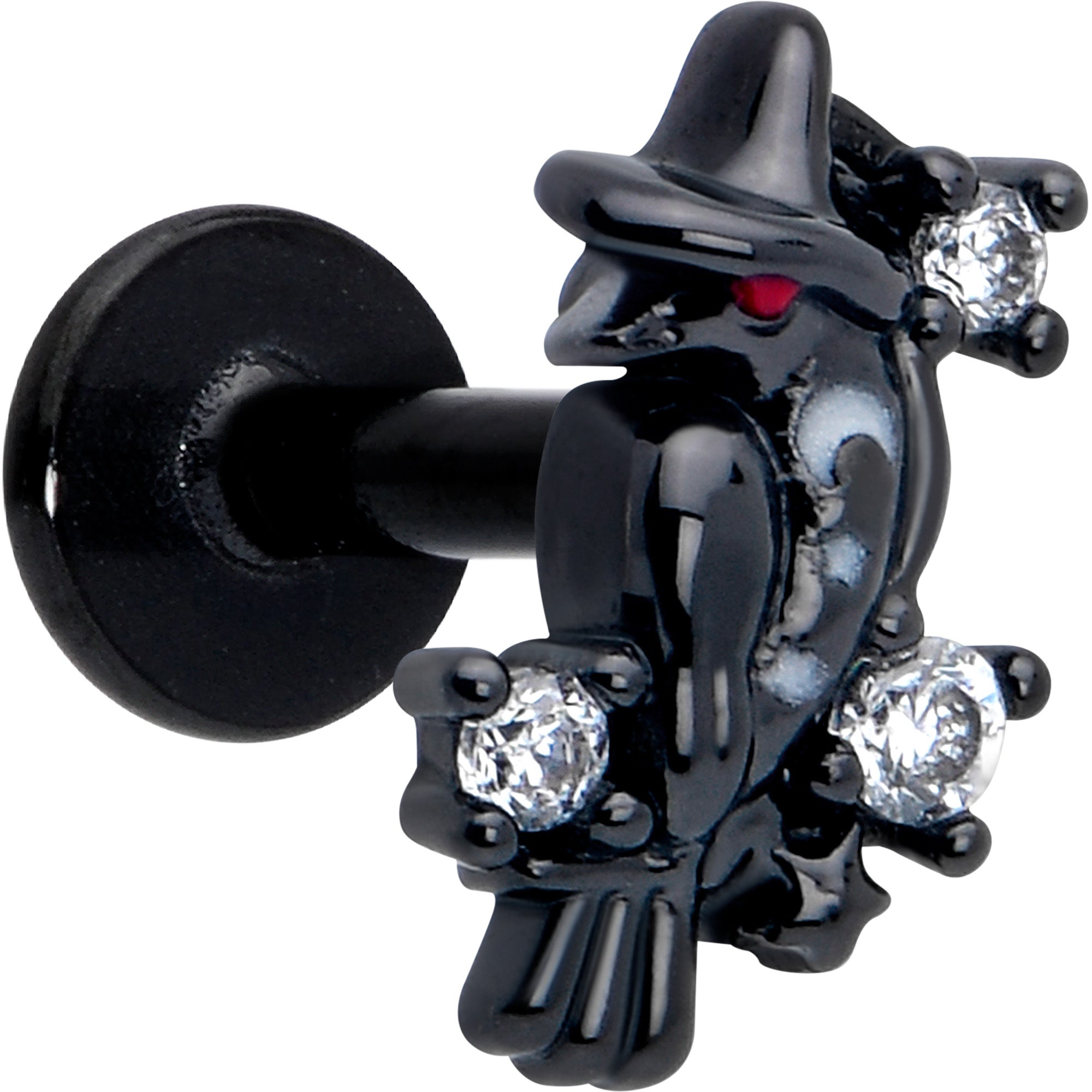 BodyCandy 16G 1/4 Clear CZ Gem Black Raven Witch Labret Monroe Tragus — main product shot