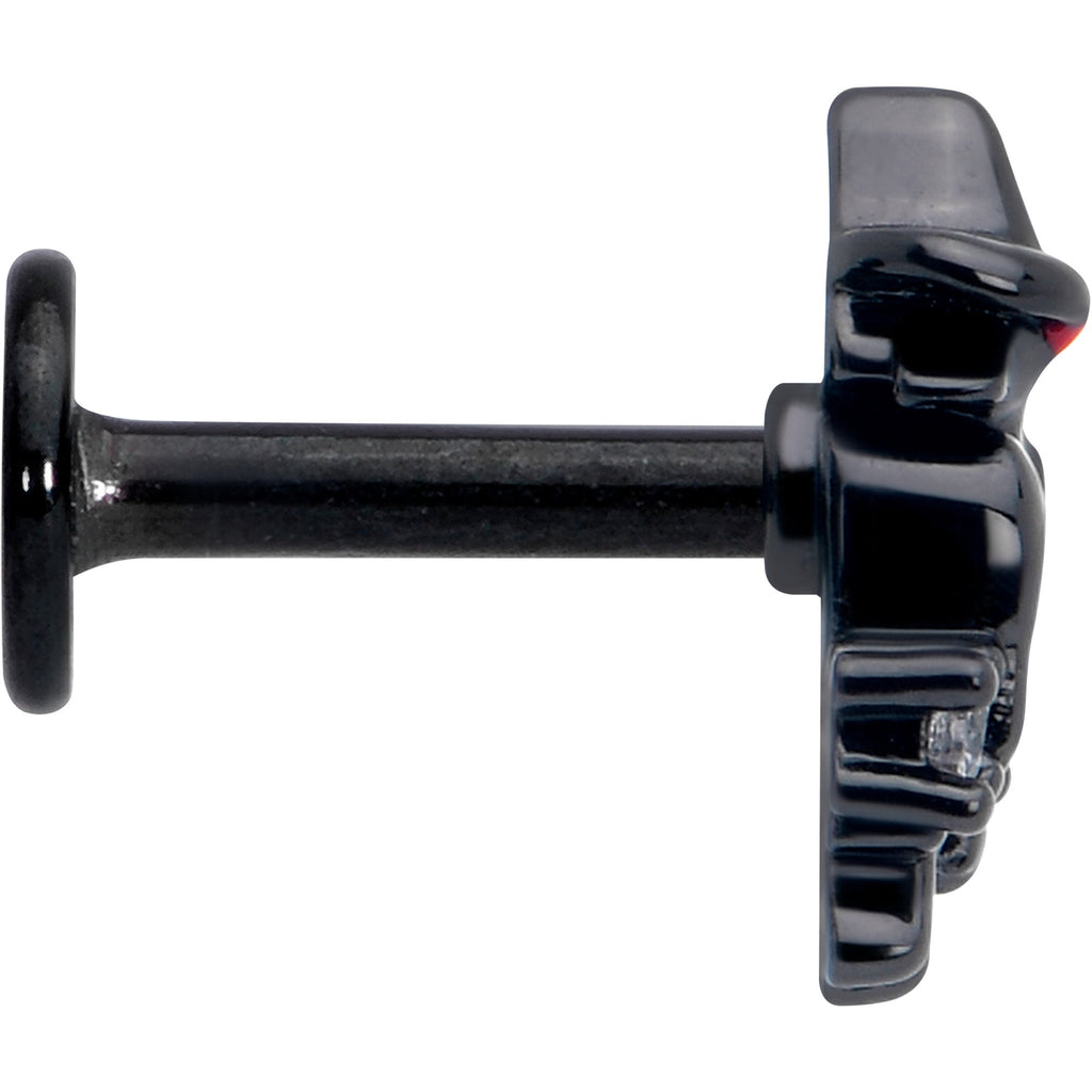 BodyCandy 16G 1/4 Clear CZ Gem Black Raven Witch Labret Monroe Tragus — side view