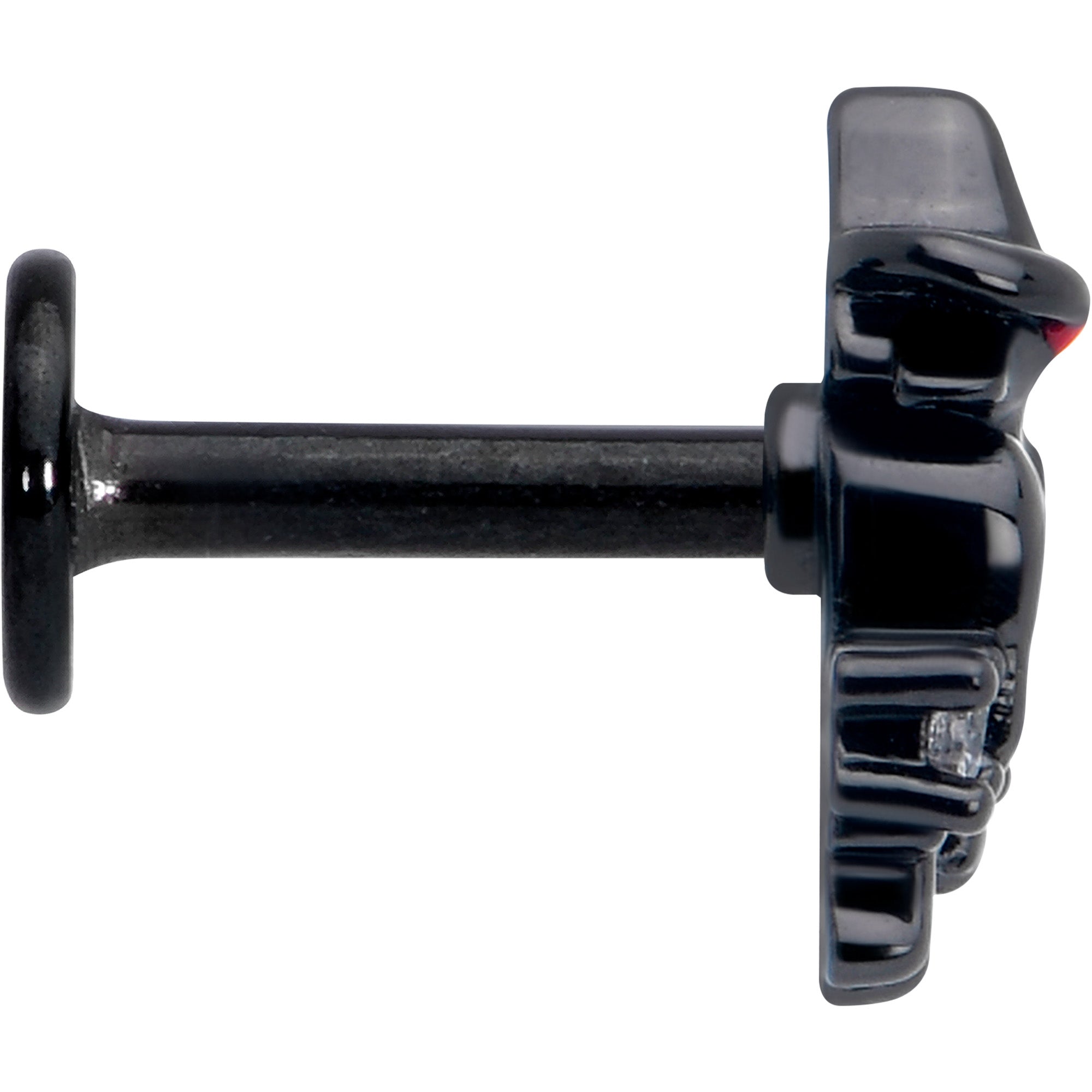BodyCandy 16G 1/4 Clear CZ Gem Black Raven Witch Labret Monroe Tragus — side view