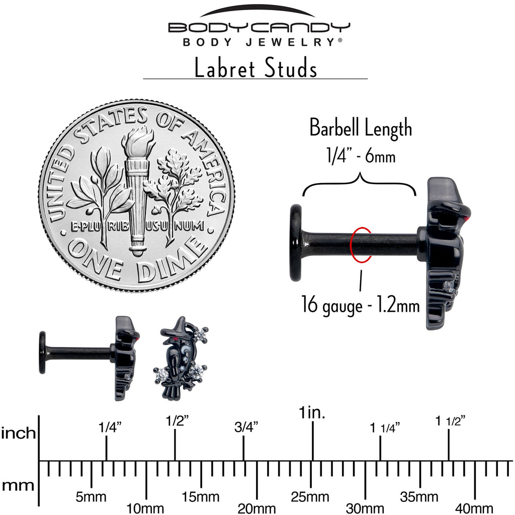 BodyCandy 16G 1/4 Clear CZ Gem Black Raven Witch Labret Monroe Tragus — back view
