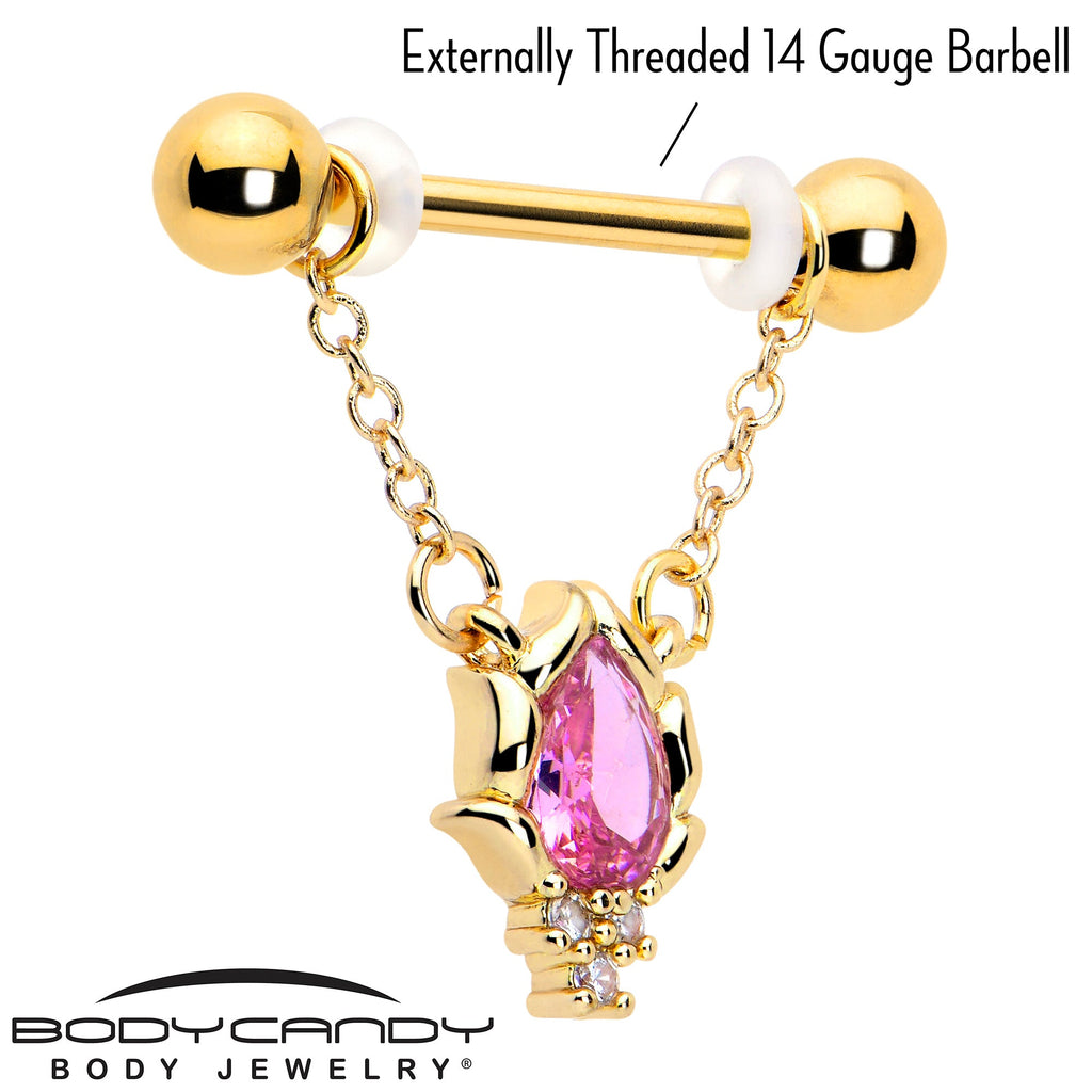 BodyCandy 14G 9/16 Pink CZ Gem Gold Tone Style Fire Dangle Nipple Ring Set — lifestyle context