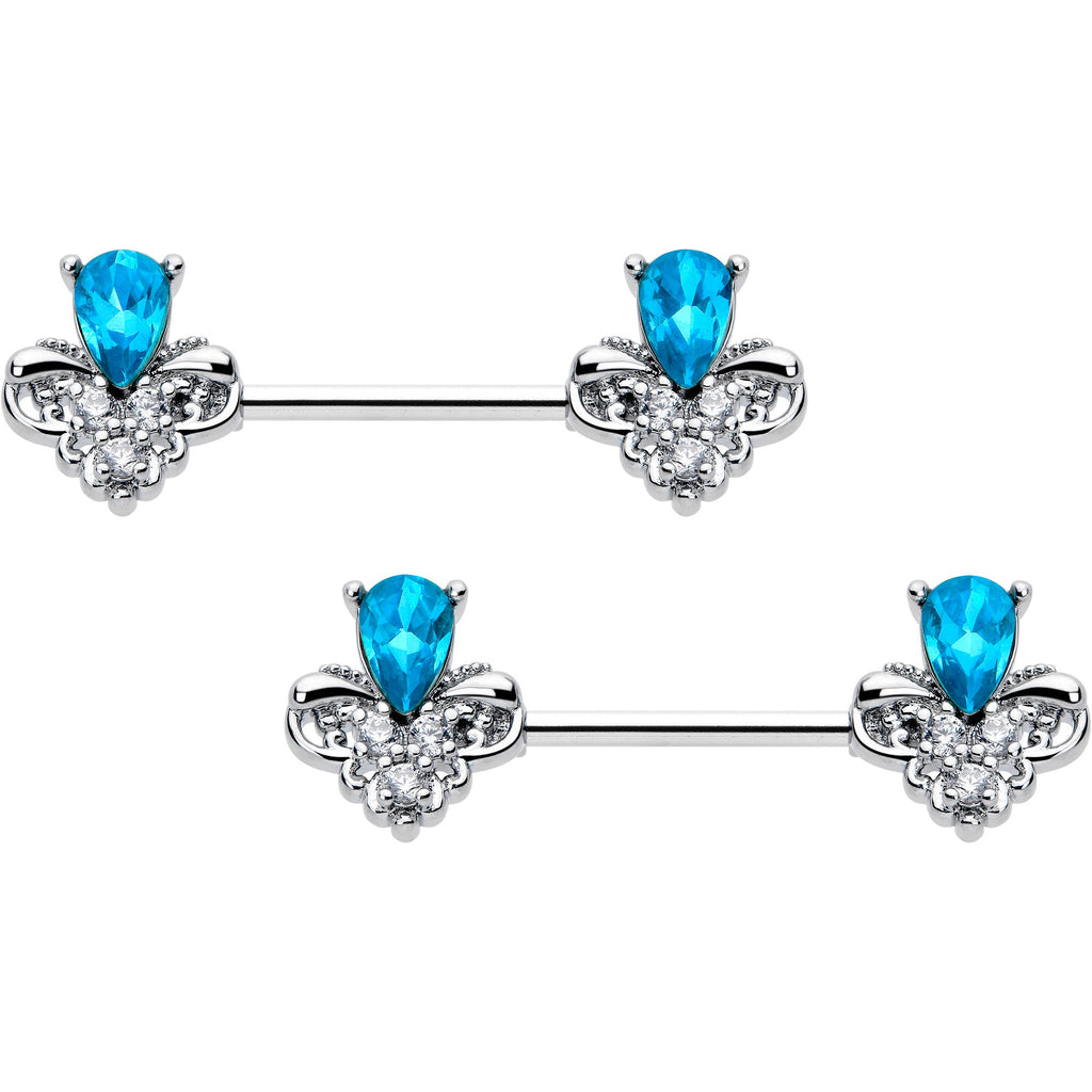 BodyCandy 14G 9/16 Blue Gem Style Simplicity Barbell Nipple Ring Set — main product shot