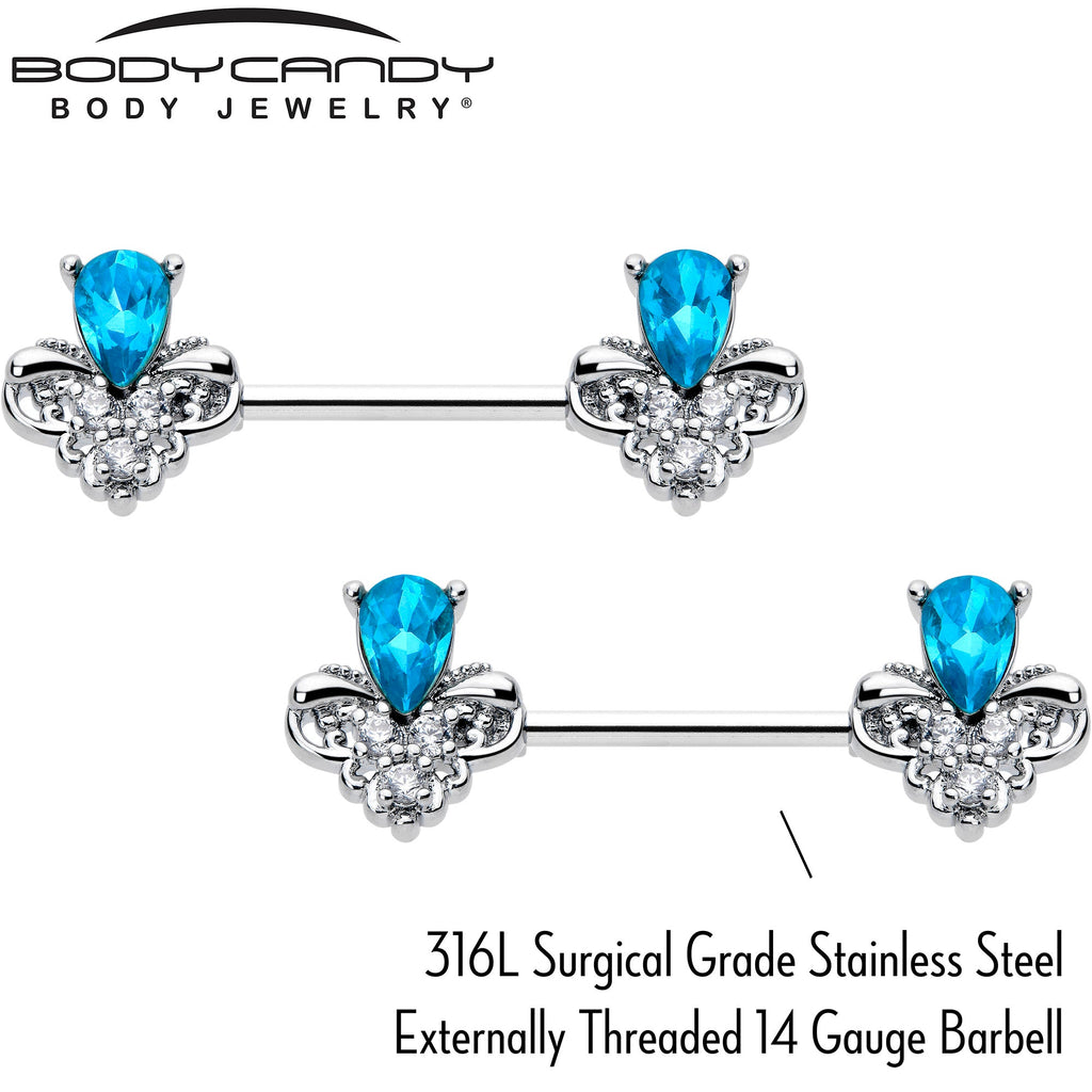 BodyCandy 14G 9/16 Blue Gem Style Simplicity Barbell Nipple Ring Set — lifestyle context