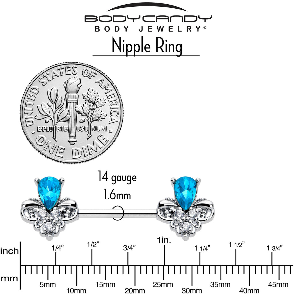 BodyCandy 14G 9/16 Blue Gem Style Simplicity Barbell Nipple Ring Set — side view