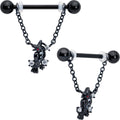 BodyCandy 14G 9/16 Clear CZ Gem Black Raven Witch Dangle Nipple Ring Set — main product shot