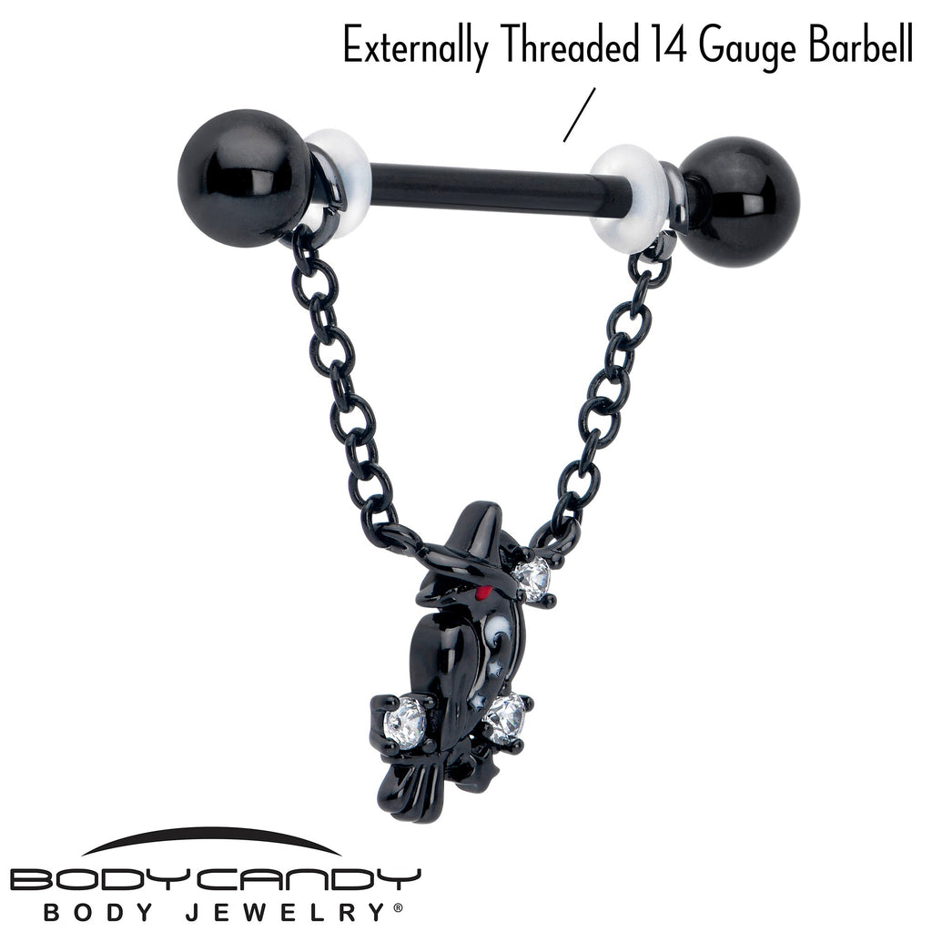 BodyCandy 14G 9/16 Clear CZ Gem Black Raven Witch Dangle Nipple Ring Set — lifestyle context