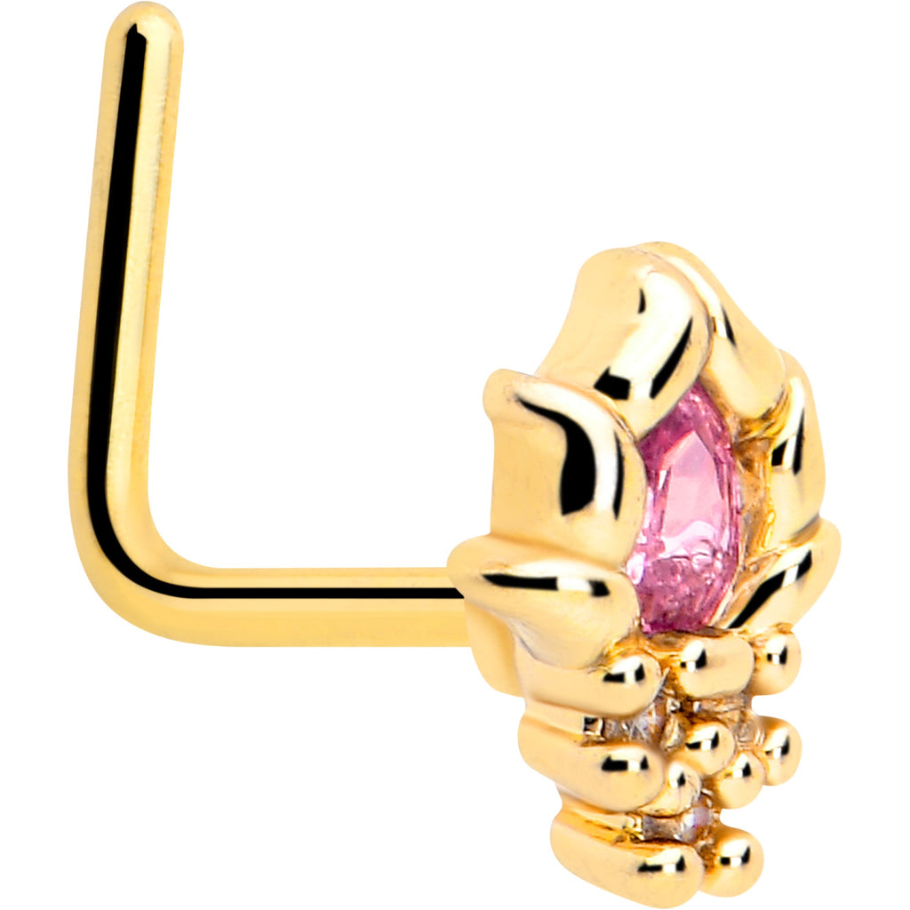 BodyCandy 20G 7mm Pink CZ Gem Gold Tone Style Fire L Shape Nose Ring — main product shot