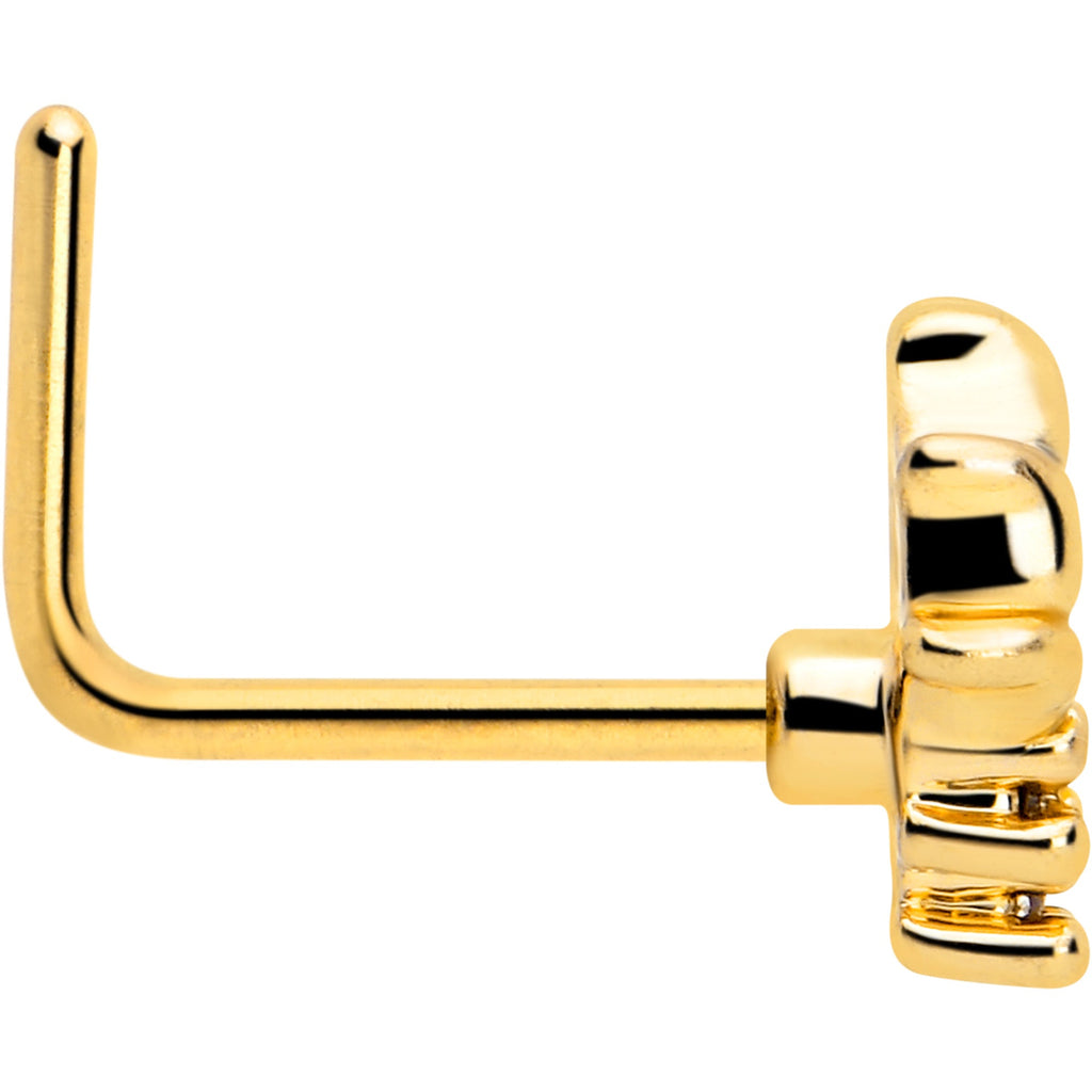 BodyCandy 20G 7mm Pink CZ Gem Gold Tone Style Fire L Shape Nose Ring — side view