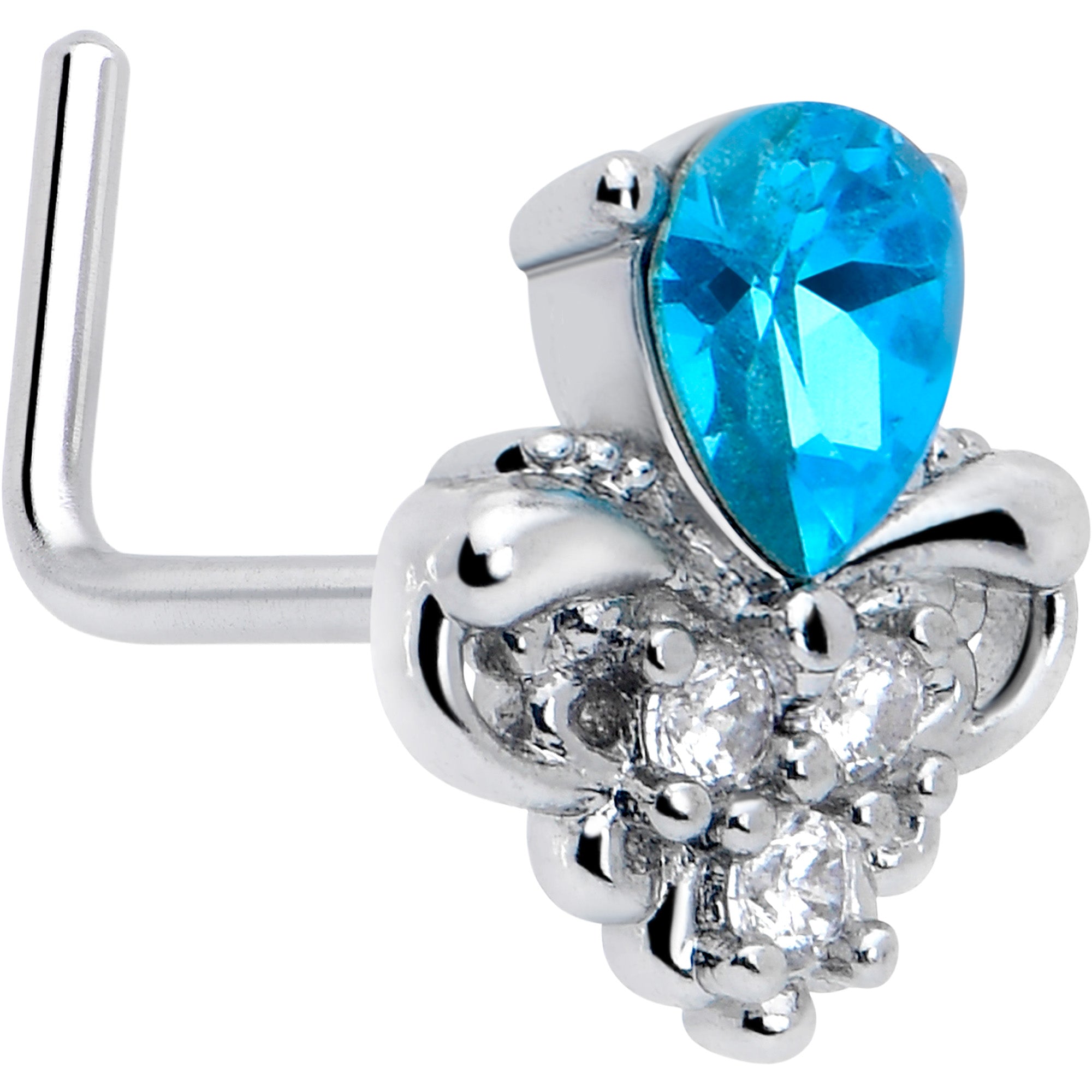 BodyCandy 20G 7mm Blue Gem Style Simplicity L Shape Nose Ring — main product shot