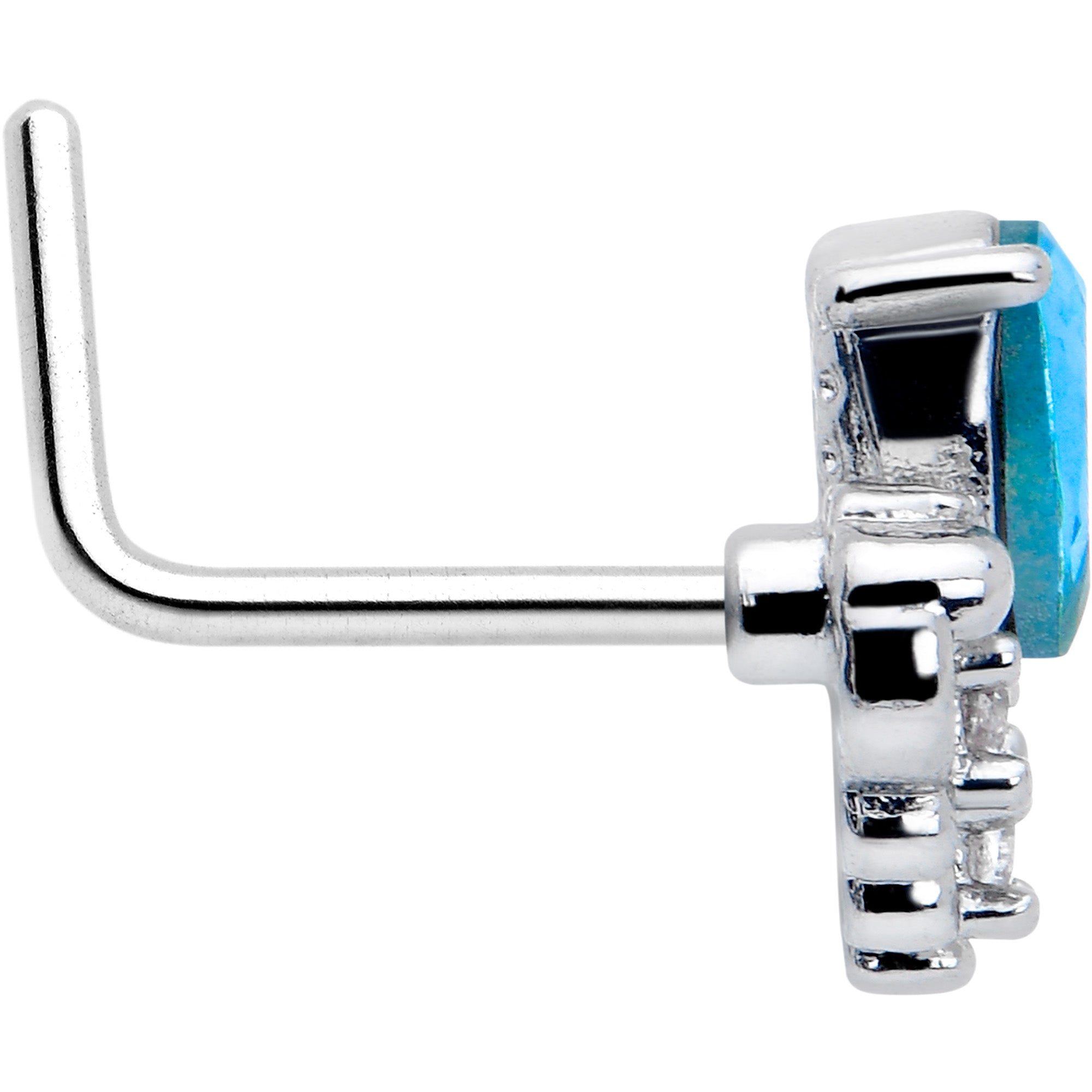 BodyCandy 20G 7mm Blue Gem Style Simplicity L Shape Nose Ring — side view