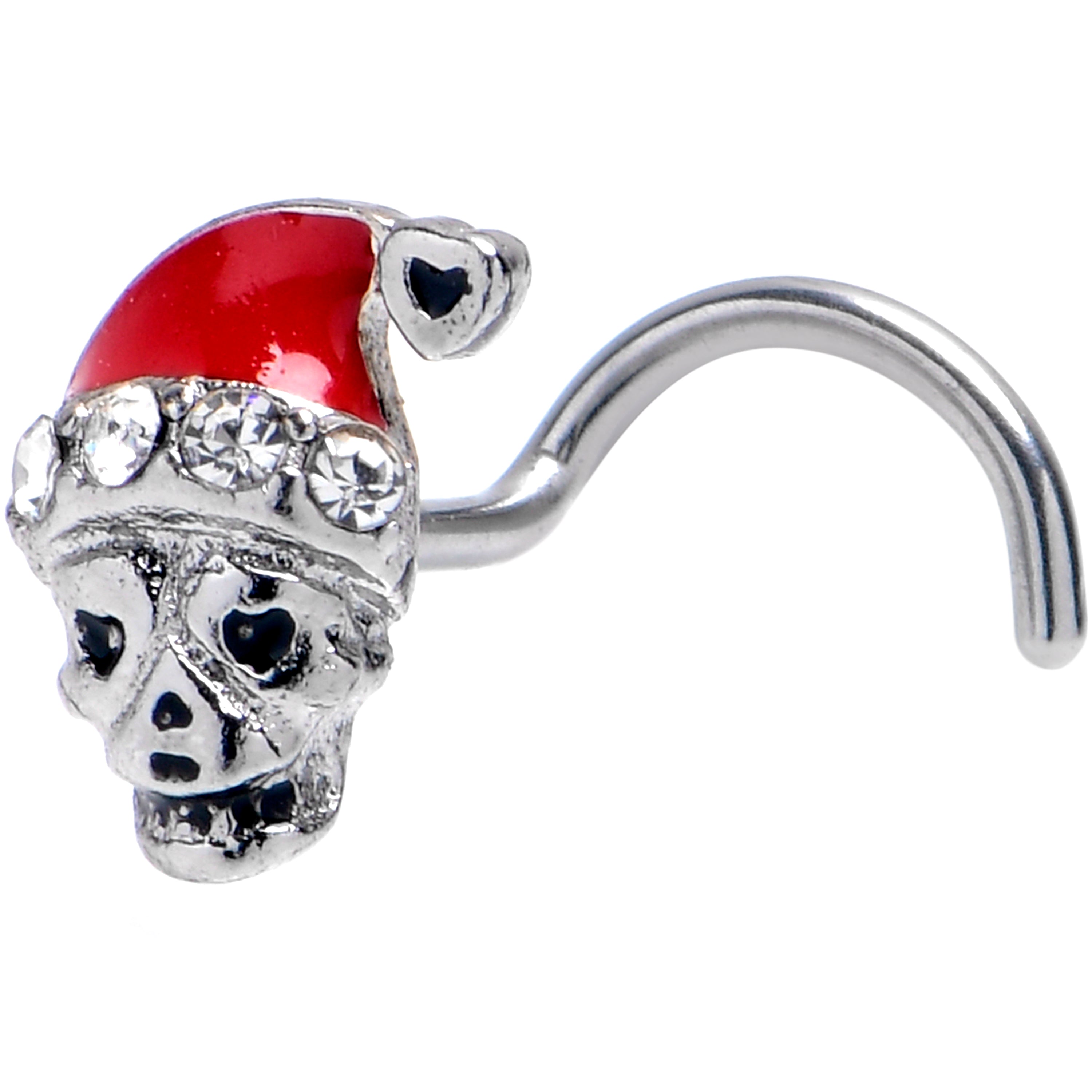 BodyCandy 20G 7mm Clear Gem Santa Hat Skull Left Side Nose Screw — main product shot