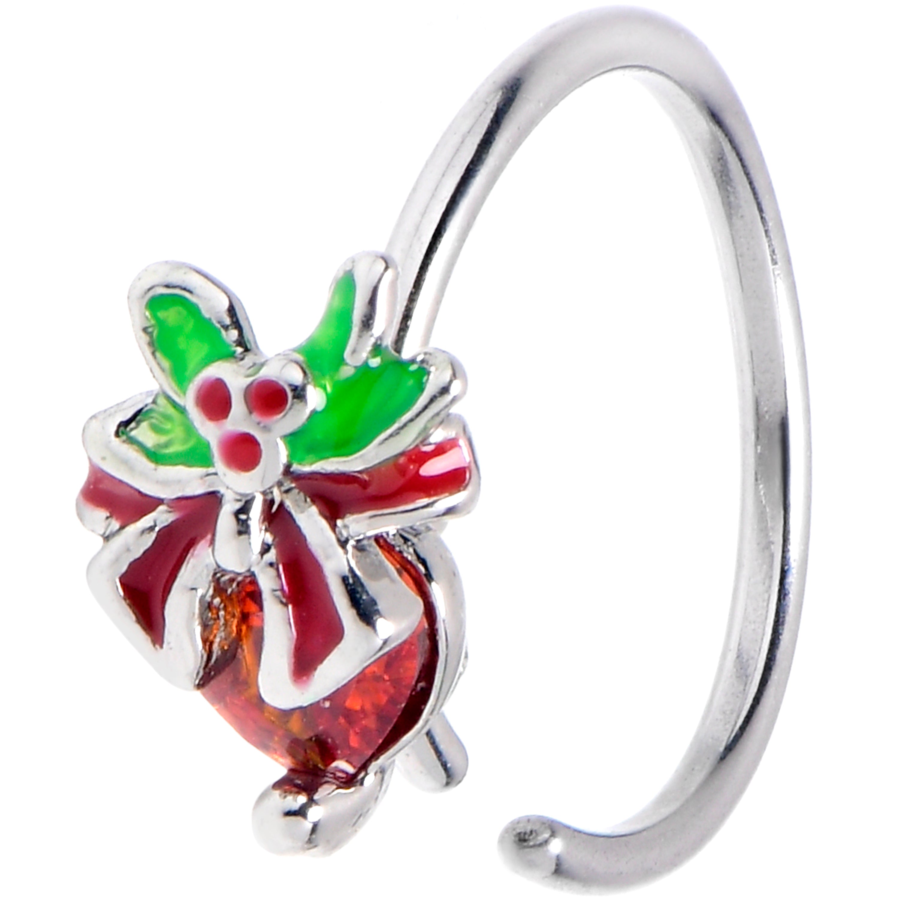 BodyCandy 20G 5/16 Red Gem Festive Holiday Ornament Nose Hoop — main product shot