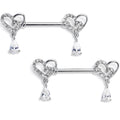 BodyCandy 14G 9/16 Clear CZ Gem Asymmetrical Heart Dangle Nipple Ring Set — main product shot