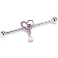 BodyCandy 14G Pink CZ Gem Asymmetrical Heart Dangle Industrial Barbell 38mm — main product shot