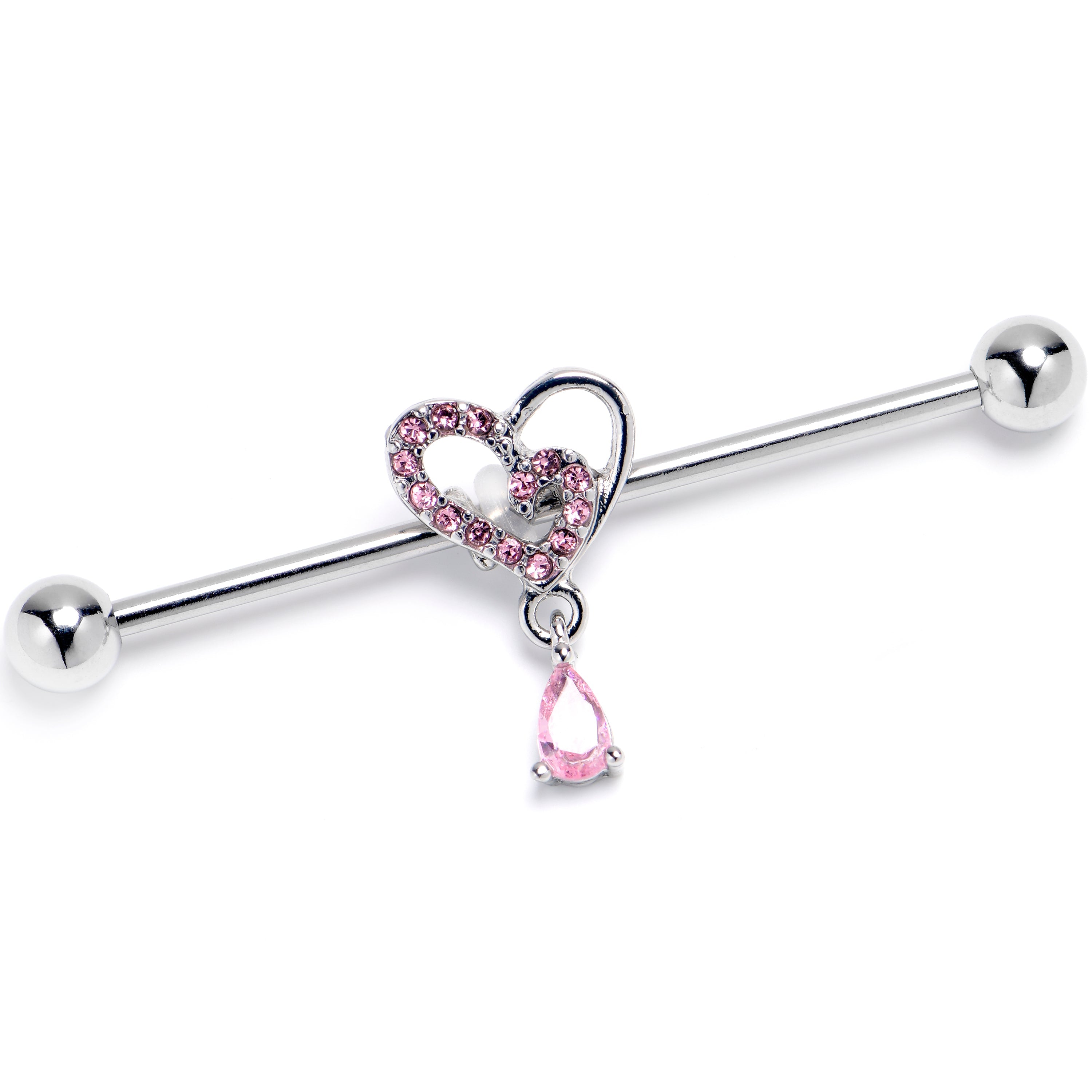 BodyCandy 14G Pink CZ Gem Asymmetrical Heart Dangle Industrial Barbell 38mm — main product shot