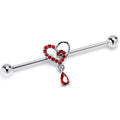 BodyCandy 14G Red CZ Gem Asymmetrical Heart Dangle Industrial Barbell 38mm — main product shot