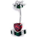 BodyCandy Black Red Gem Holiday Abstract Heart Double Mount Belly Ring — main product shot