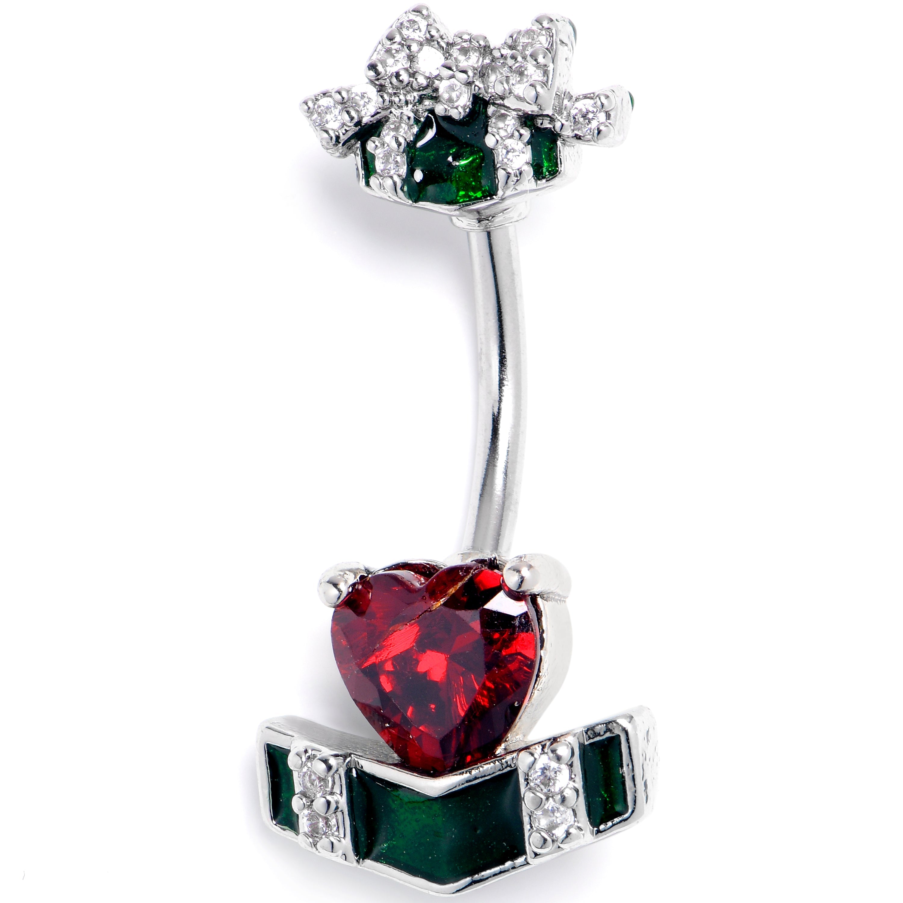 BodyCandy Black Red Gem Holiday Abstract Heart Double Mount Belly Ring — main product shot