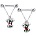 BodyCandy 14G 9/16 Red Green Gem Holiday Abstract Heart Dangle Nipple Ring Set — main product shot