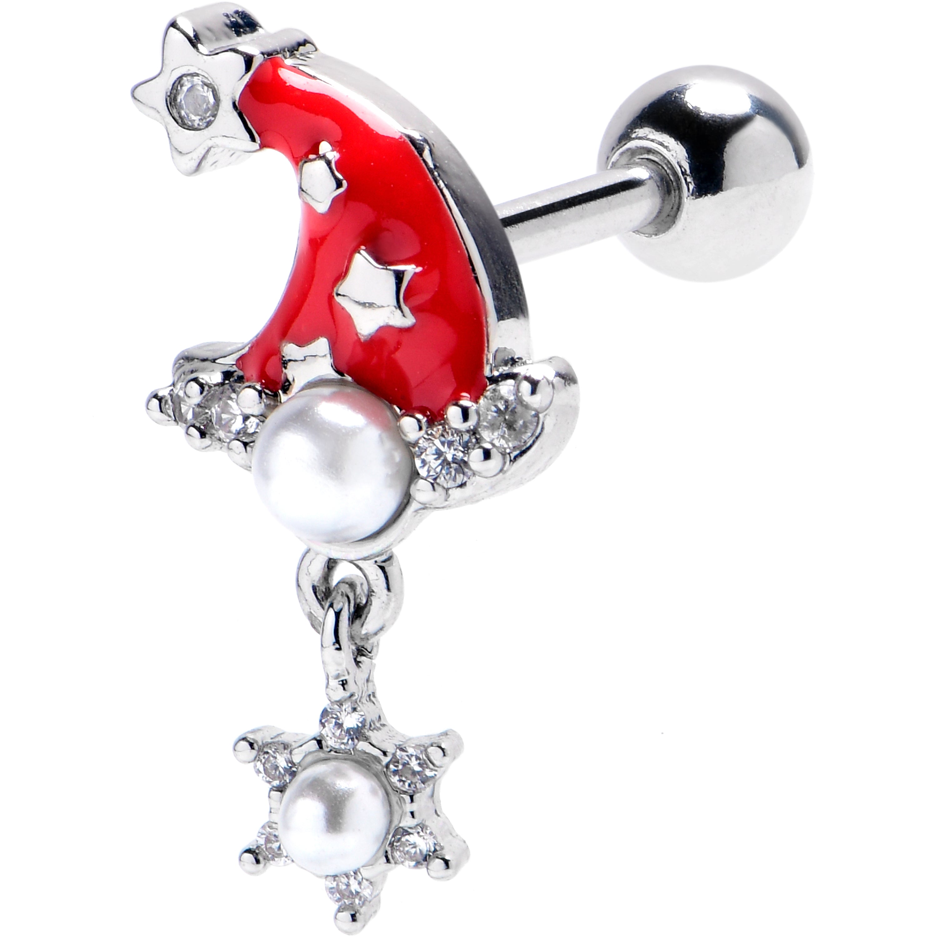 BodyCandy 16G 1/4 Clear Gem Santa Hat Stars Red Dangle Cartilage Earring — main product shot