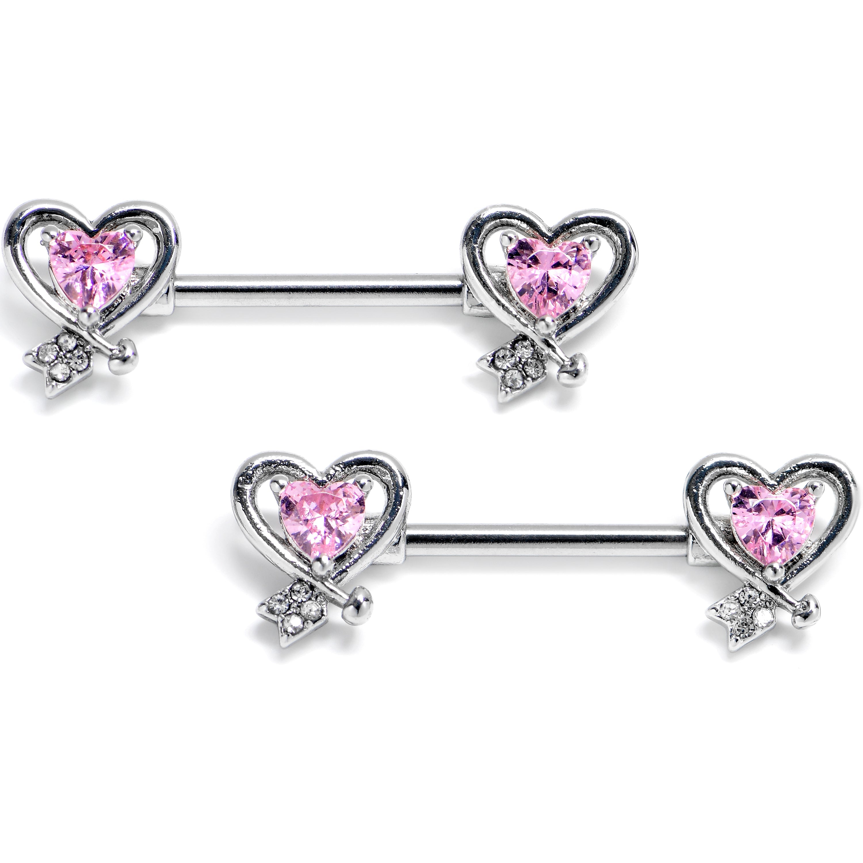 BodyCandy 14G 9/16 Pink CZ Gem Wrapped In Heart Barbell Nipple Ring Set — main product shot