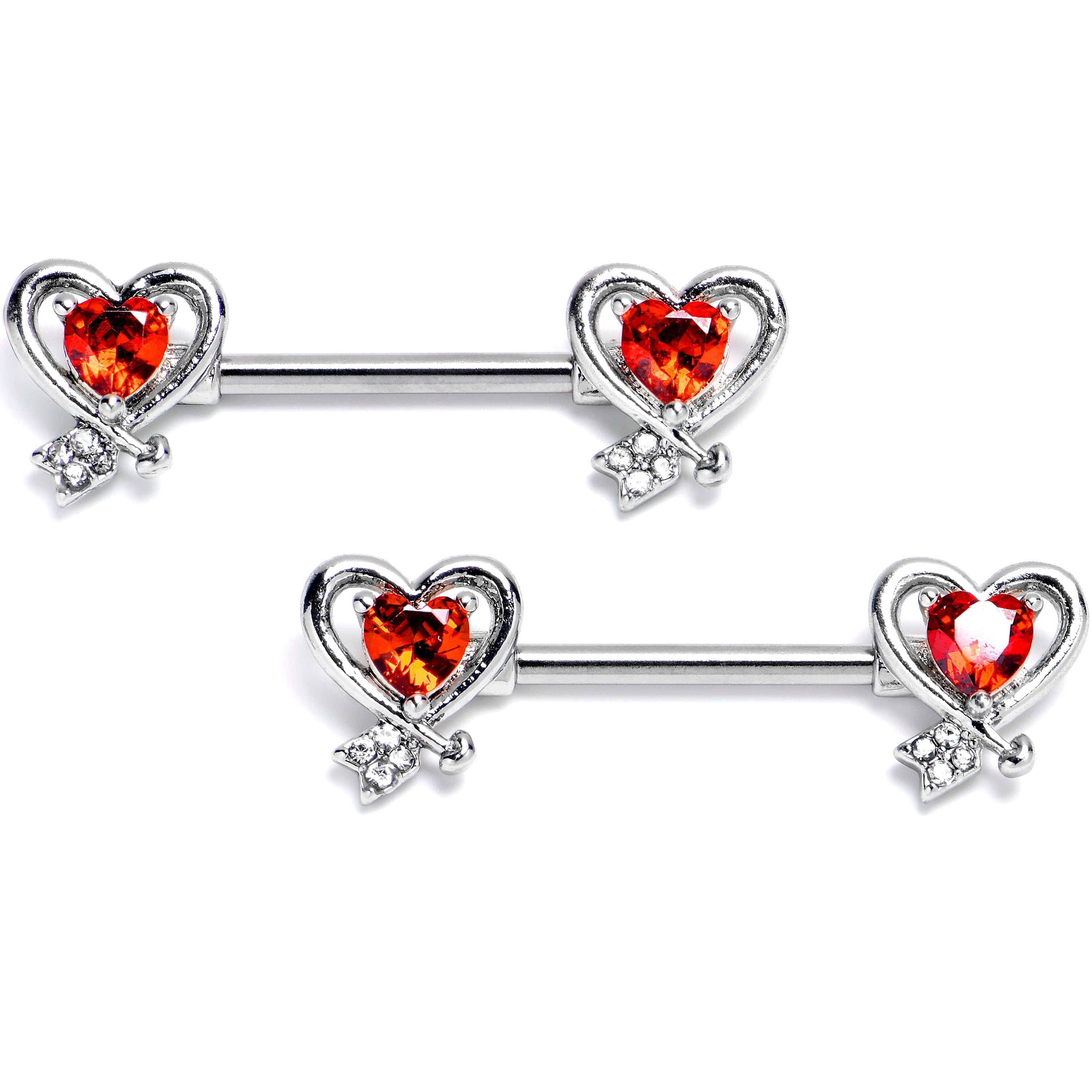 BodyCandy 14G 9/16 Red CZ Gem Wrapped In Heart Barbell Nipple Ring Set — main product shot