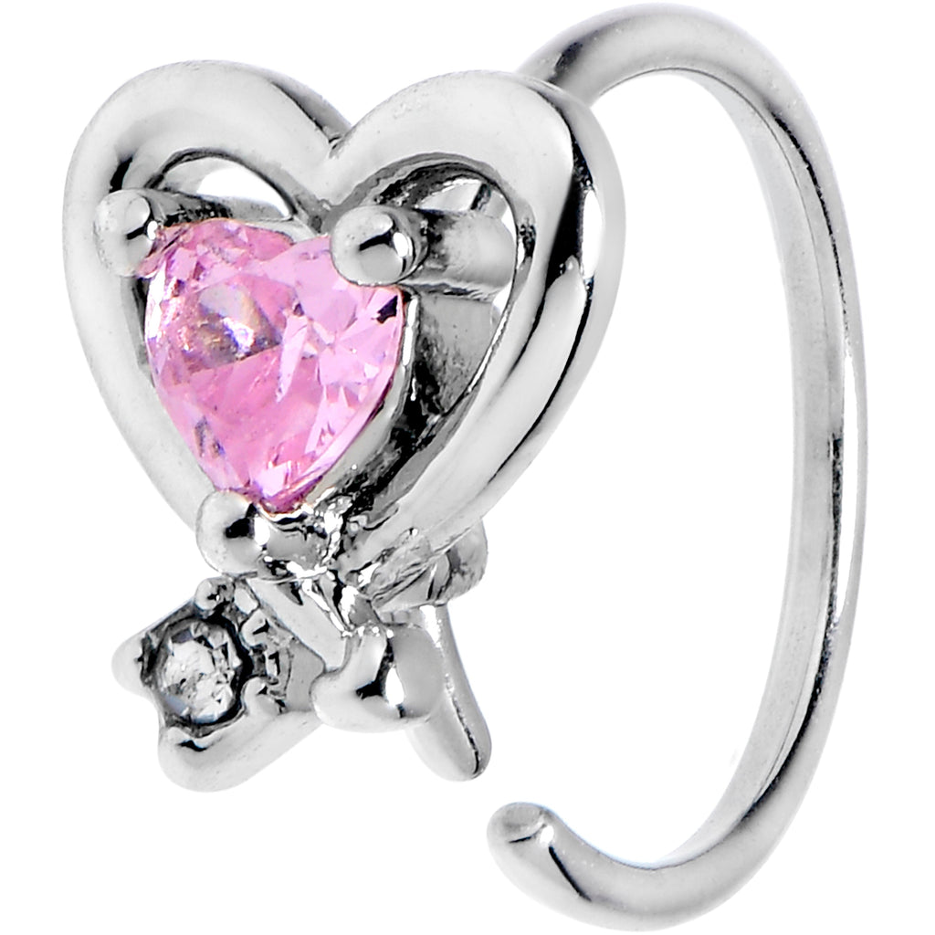 BodyCandy 20G 5/16 Pink CZ Gem Wrapped In Heart Nose Hoop — main product shot