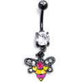 BodyCandy Clear CZ Gem Black Bright Bee Beauty Dangle Belly Ring — main product shot