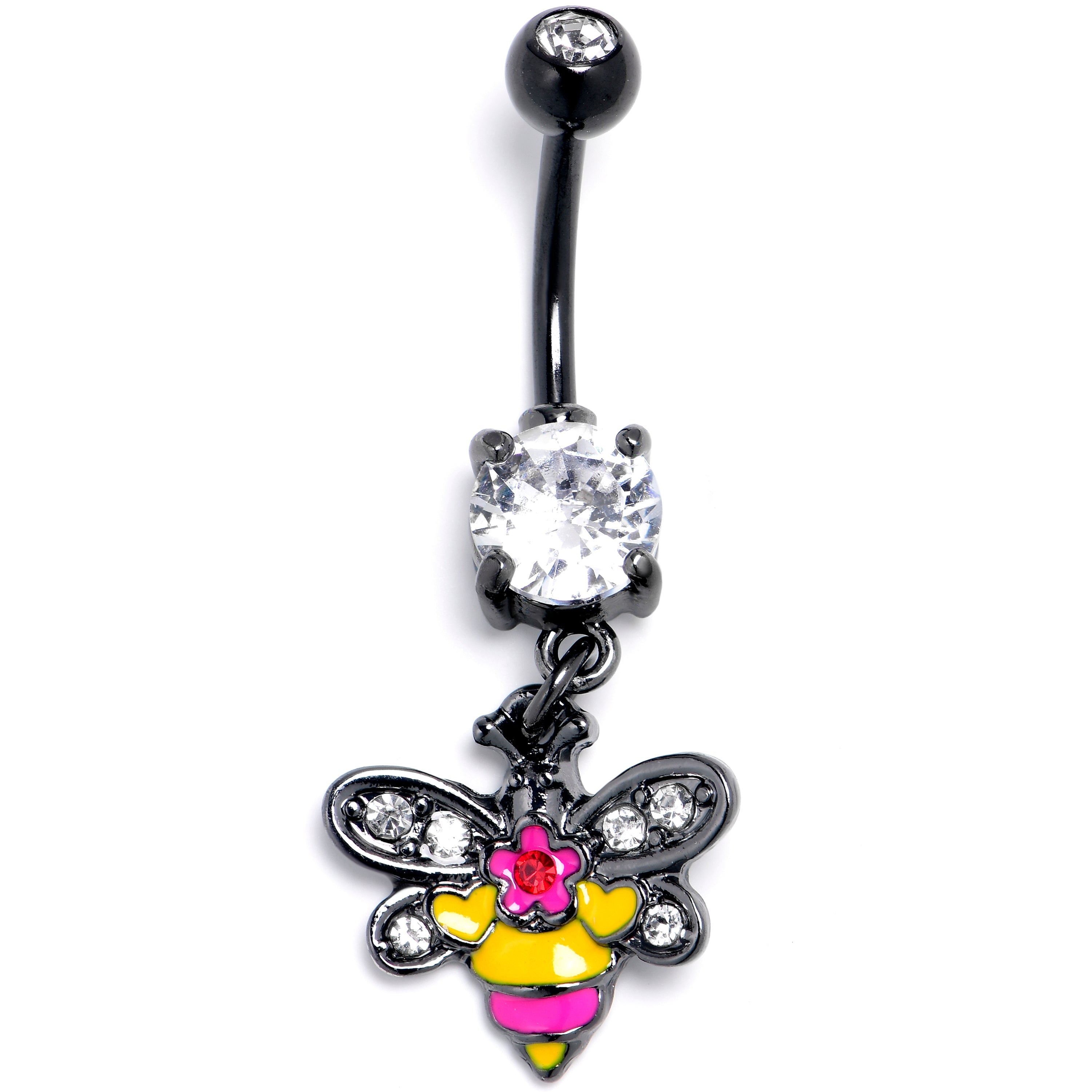 BodyCandy Clear CZ Gem Black Bright Bee Beauty Dangle Belly Ring — main product shot