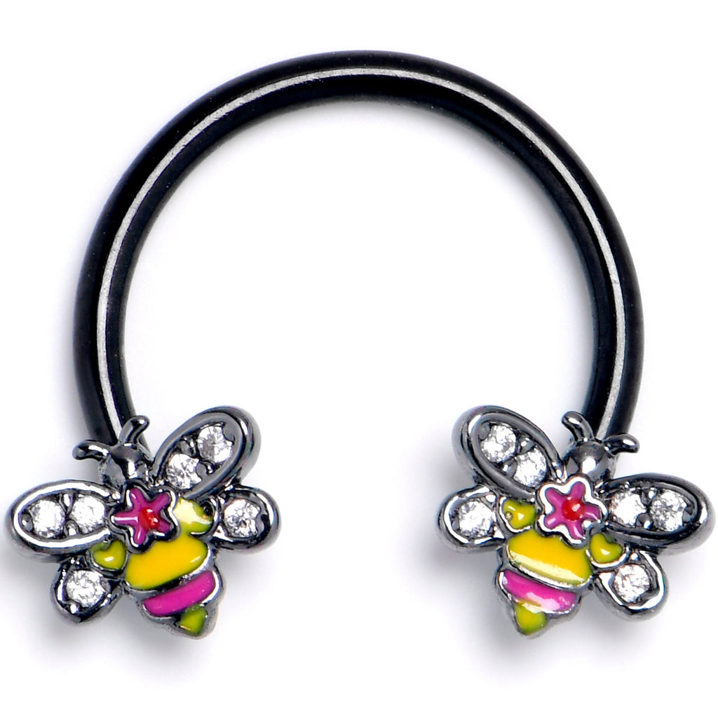 BodyCandy 16G 3/8 Clear CZ Gem Black Bright Bee Beauty Horseshoe — main product shot