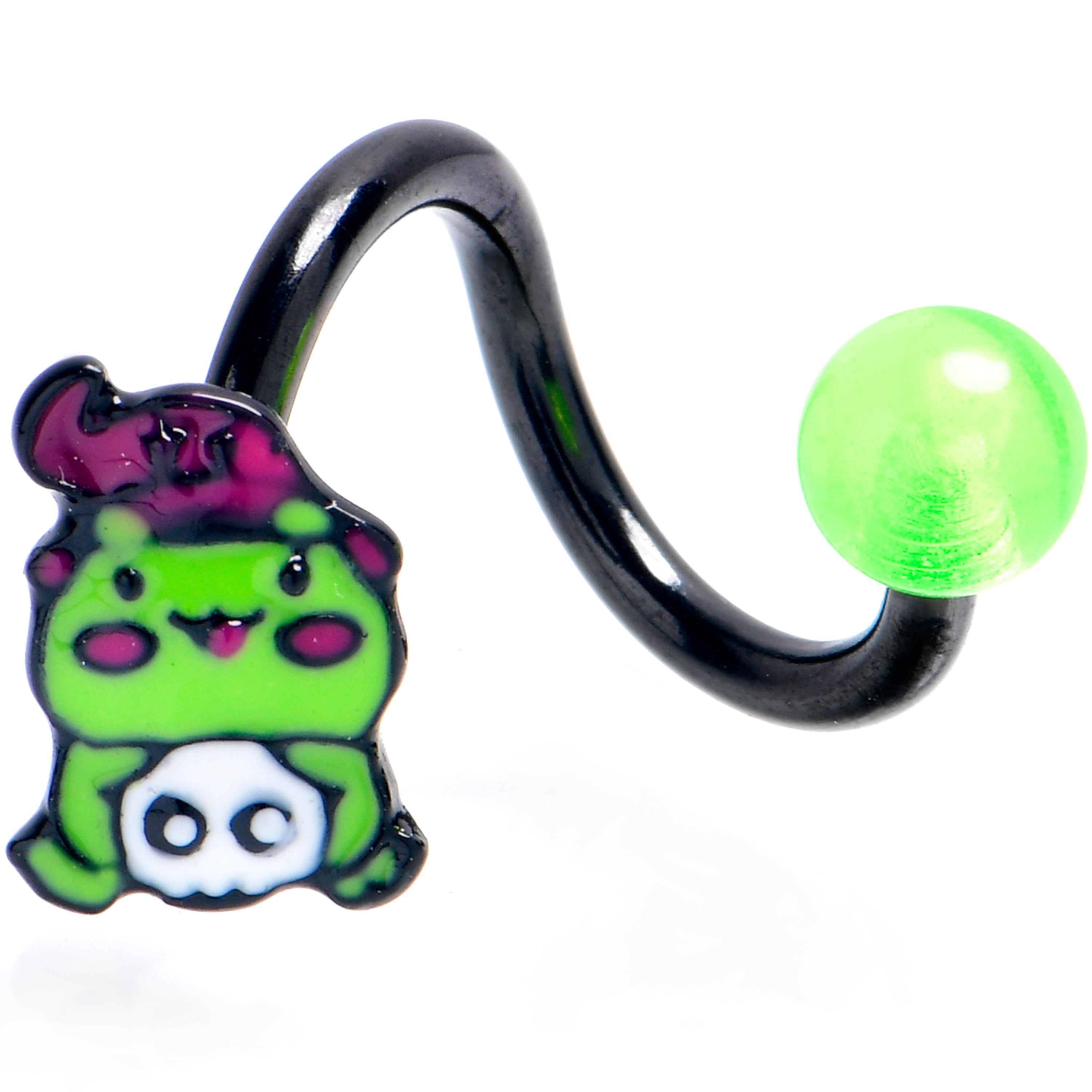 BodyCandy Black Witch Frog Skull Spiral Curved Belly Ring — main product shot