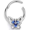 BodyCandy 16G 3/8 Clear Gem Fabulous Butterfly Blue Hinged Segment Ring — main product shot