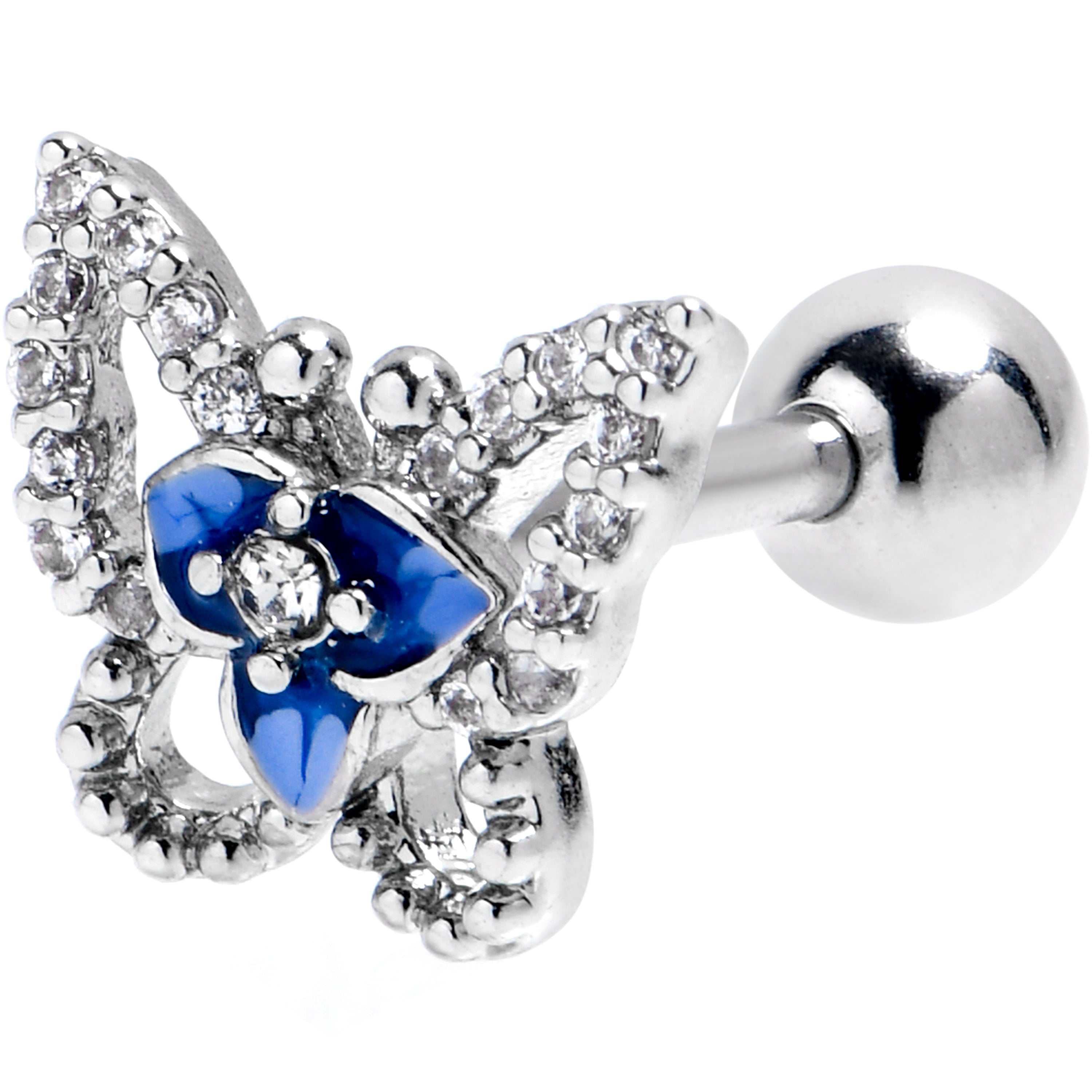 BodyCandy 16G 1/4 Clear Gem Fabulous Butterfly Blue Cartilage Tragus Earring — main product shot
