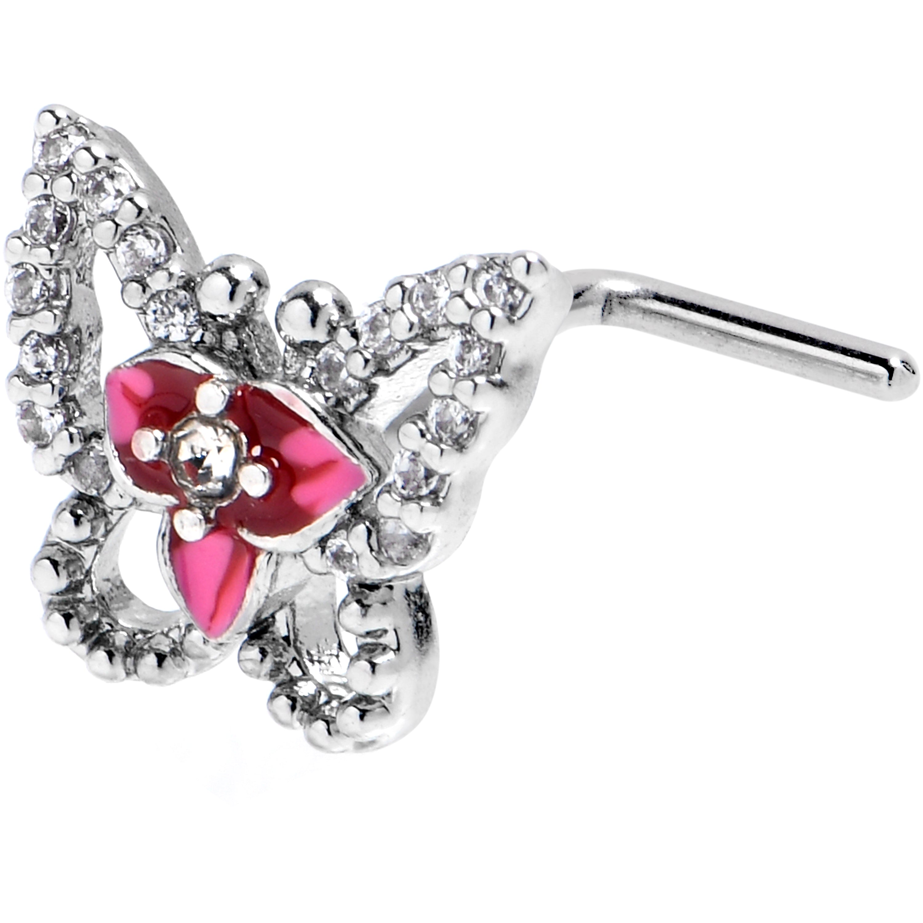 BodyCandy 20G 7mm Clear Gem Fabulous Butterfly Pink L Shape Nose Ring — main product shot