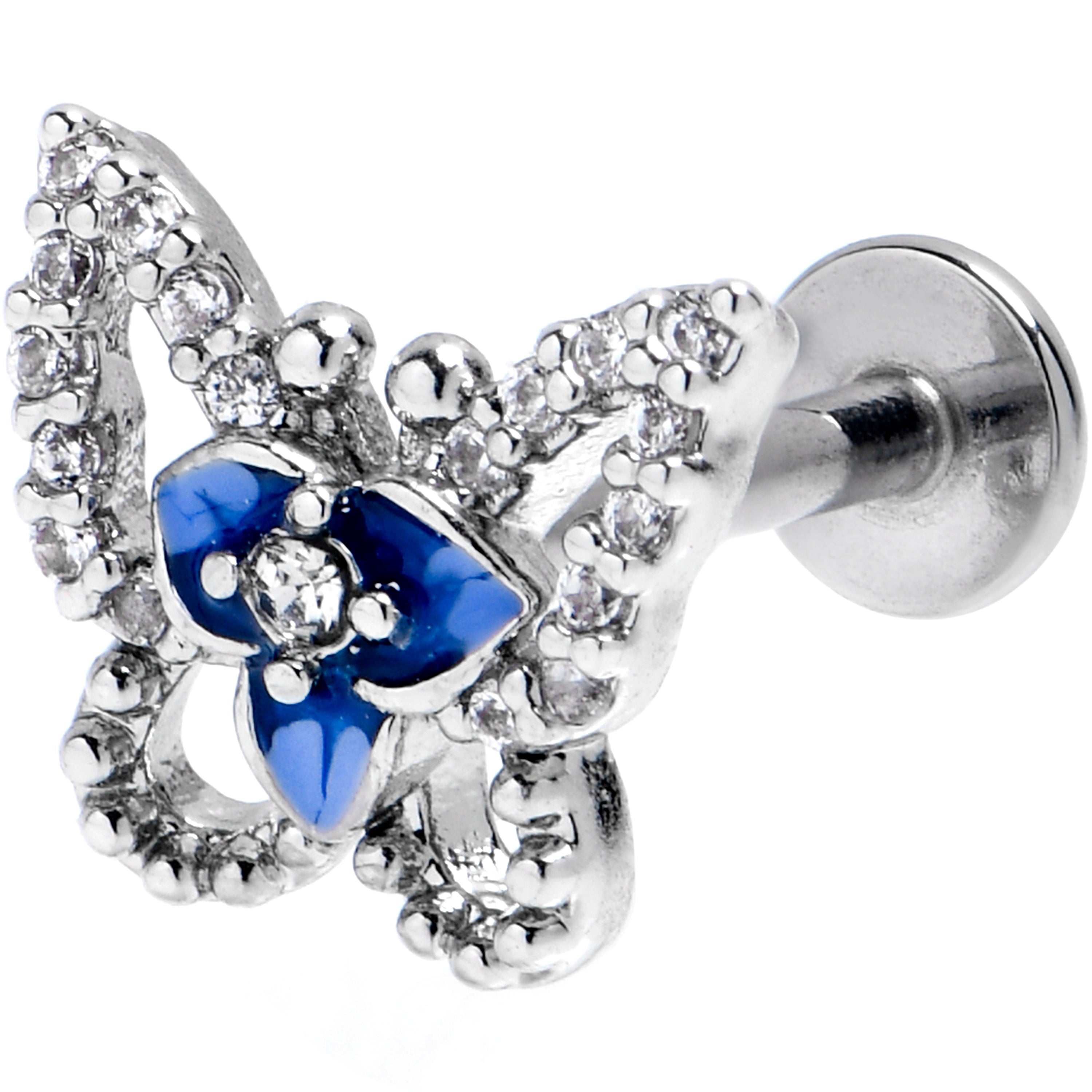 BodyCandy 16G 5/16 Clear Gem Fabulous Butterfly Blue Labret Monroe Tragus — main product shot