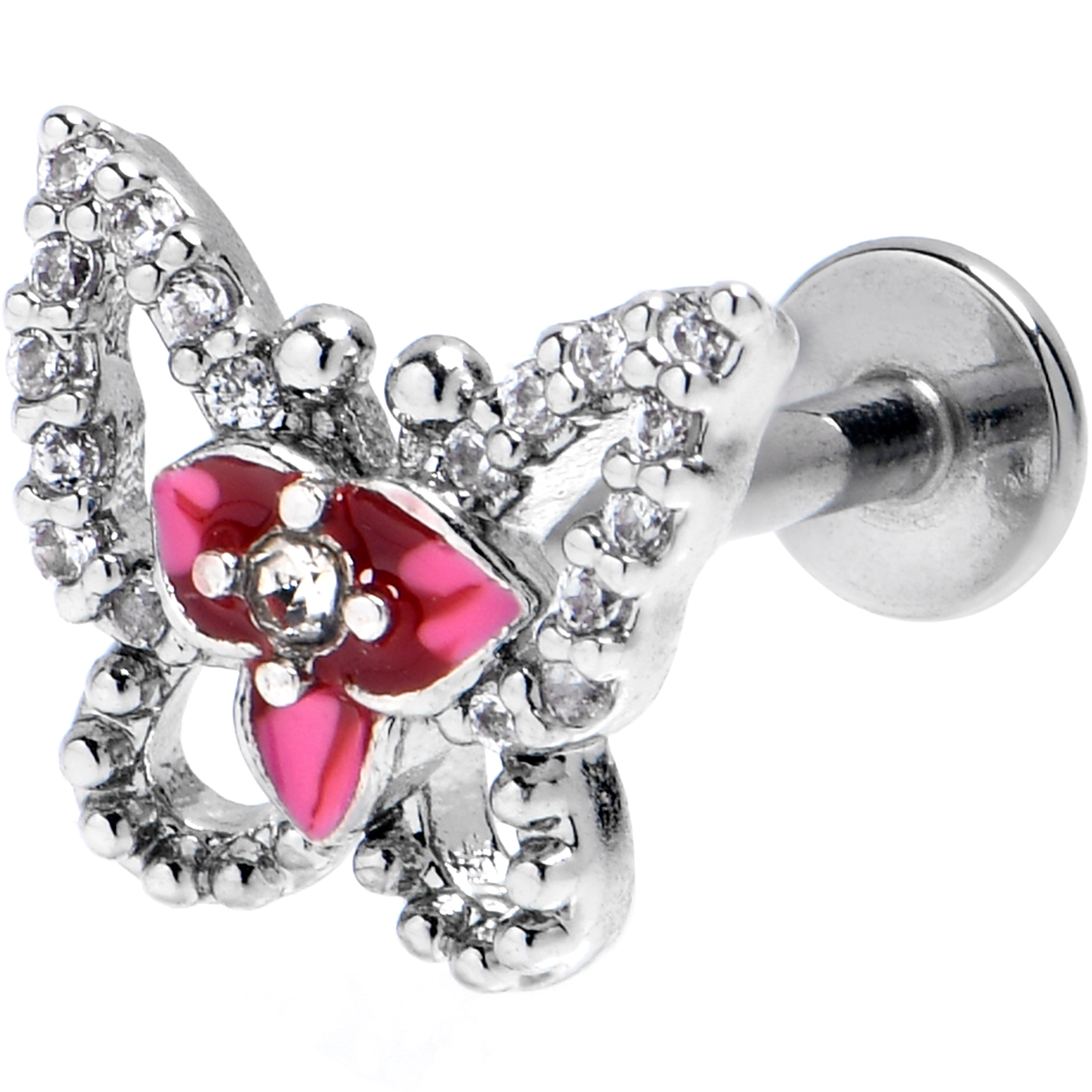 BodyCandy 16G 5/16 Clear Gem Fabulous Butterfly Pink Labret Monroe Tragus — main product shot