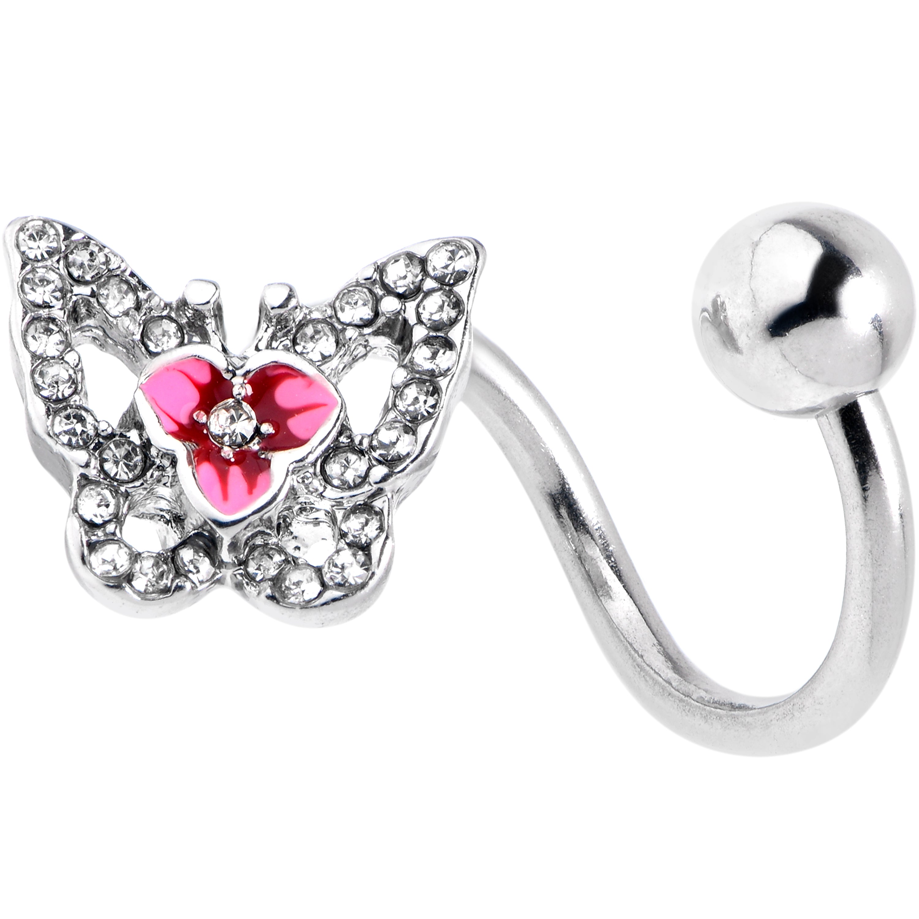 BodyCandy Clear Gem Fabulous Butterfly Pink Spiral Twister Belly Ring — main product shot