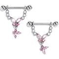 BodyCandy 14G 9/16 Pink Gem Double Butterfly Glam Dangle Nipple Ring Set — main product shot