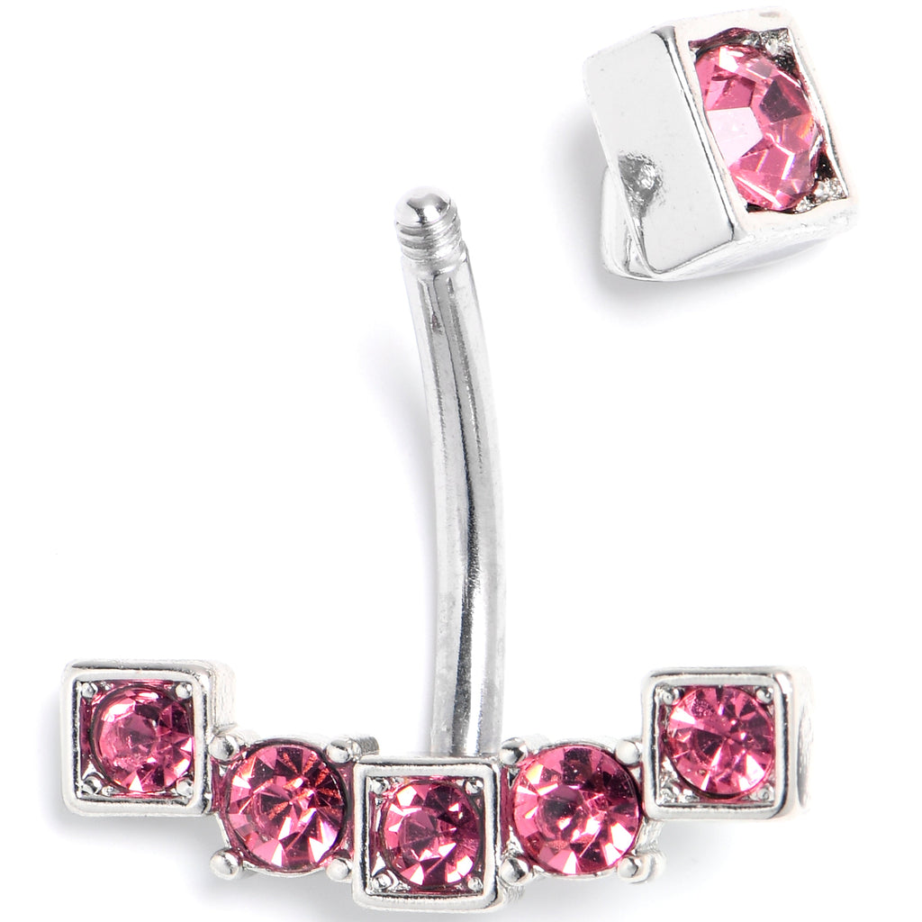 BodyCandy Pink Gem Blocky Arch Double Mount Belly Ring — detail close-up
