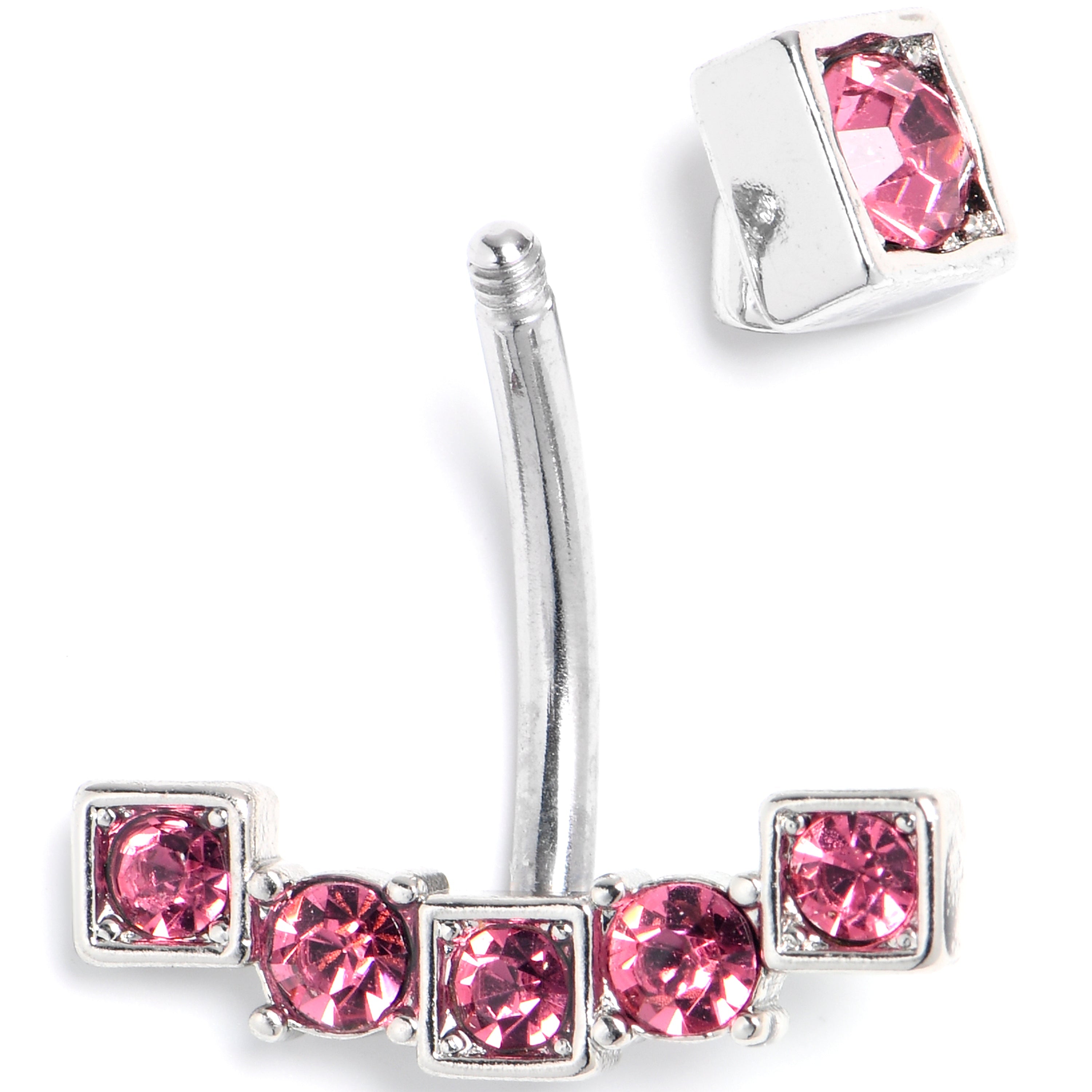 BodyCandy Pink Gem Blocky Arch Double Mount Belly Ring — detail close-up