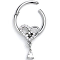 BodyCandy 16G 3/8 Clear CZ Gem Asymmetrical Heart Dangle Hinged Segment Ring — main product shot