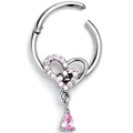 BodyCandy 16G 3/8 Pink CZ Gem Asymmetrical Heart Dangle Hinged Segment Ring — main product shot