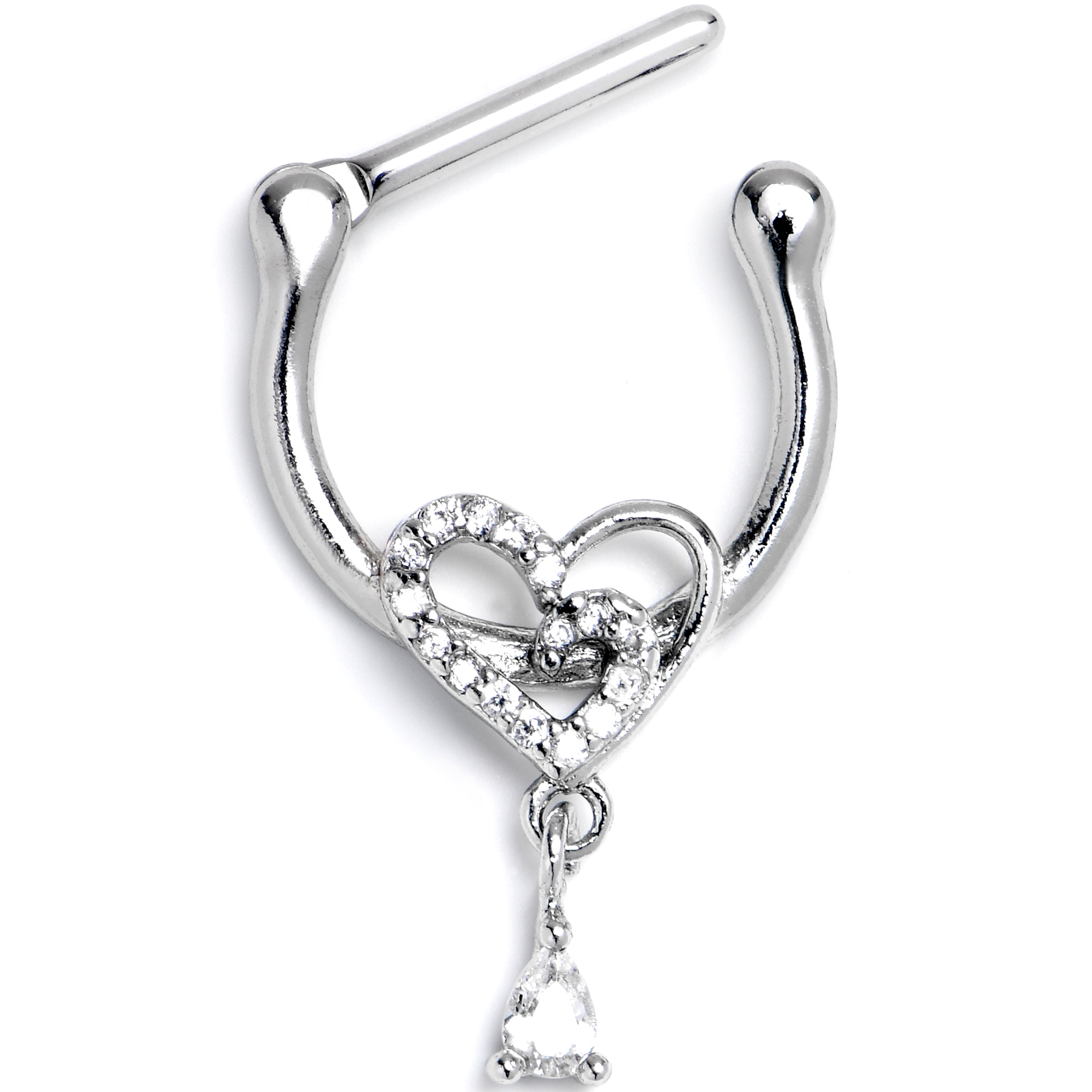 BodyCandy 16G 5/16 Clear CZ Gem Asymmetrical Heart Dangle Cartilage Clicker — main product shot