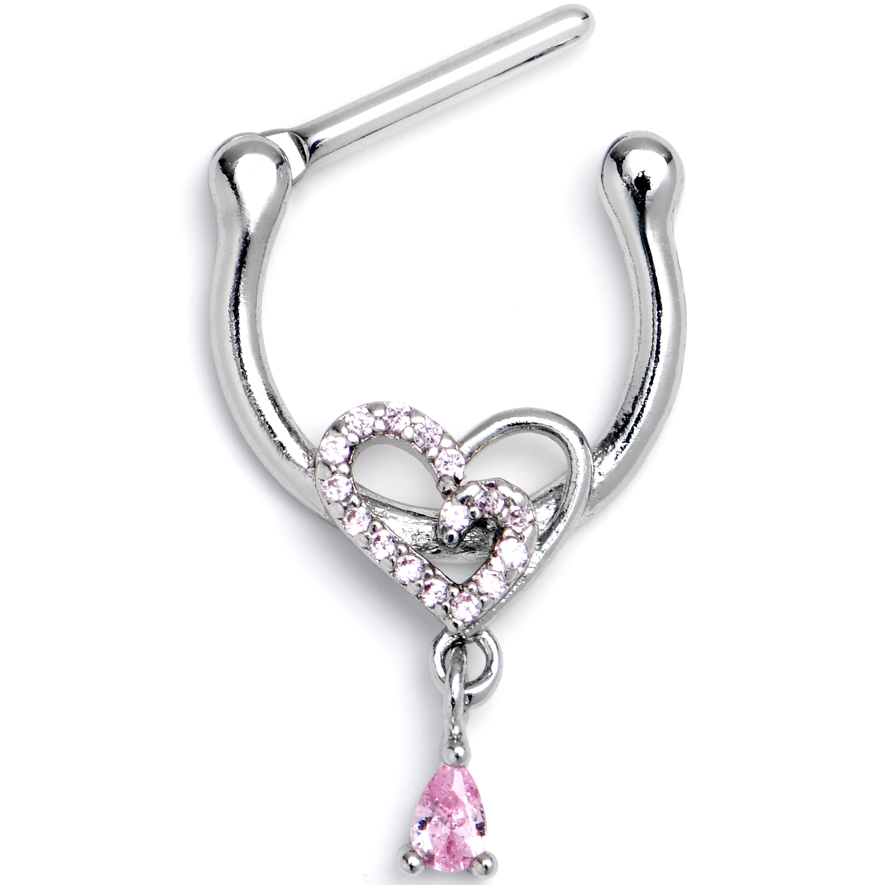 BodyCandy 16G 5/16 Pink CZ Gem Asymmetrical Heart Dangle Cartilage Clicker — main product shot