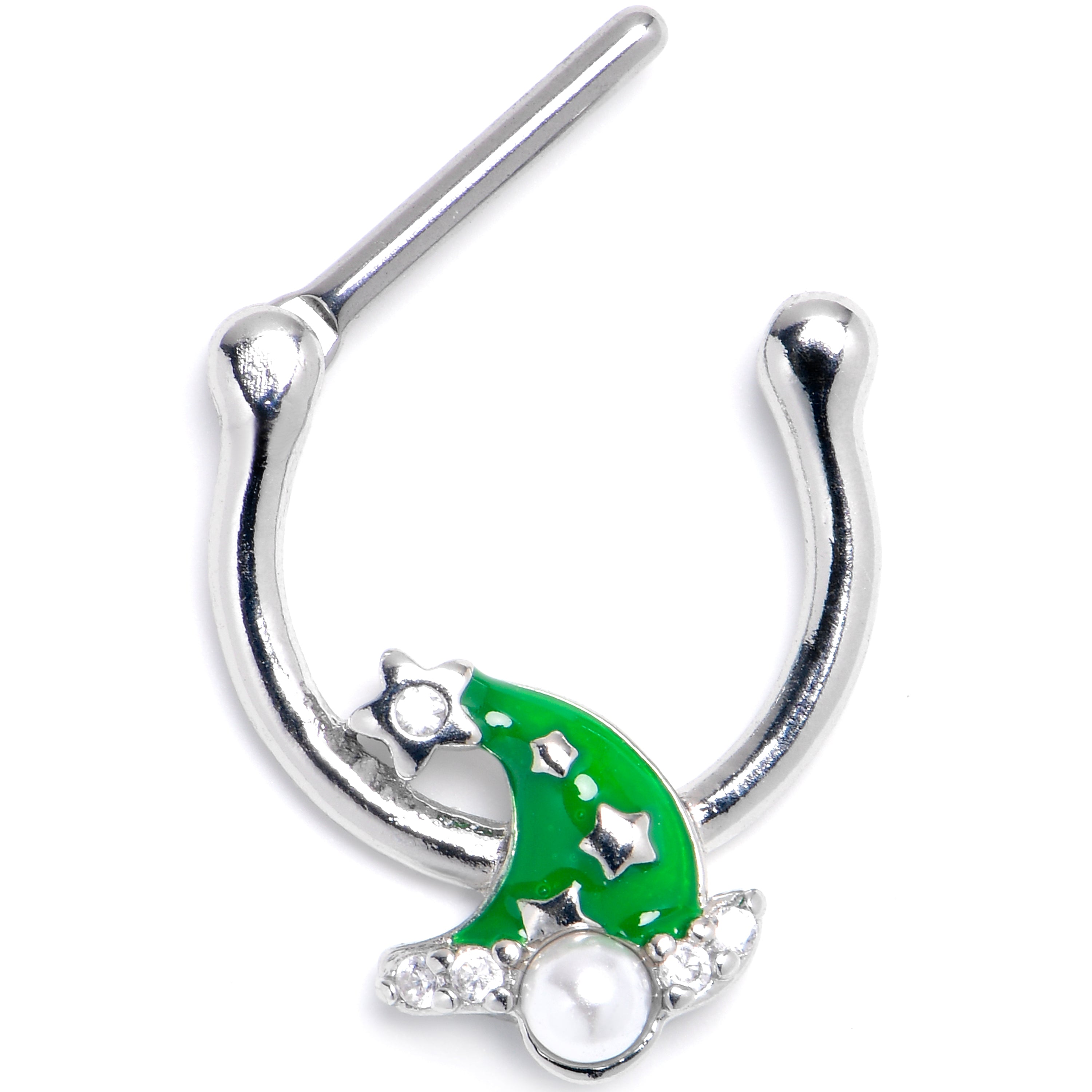 BodyCandy 16G 5/16 Clear Gem Santa Hat Stars Green Cartilage Clicker — main product shot